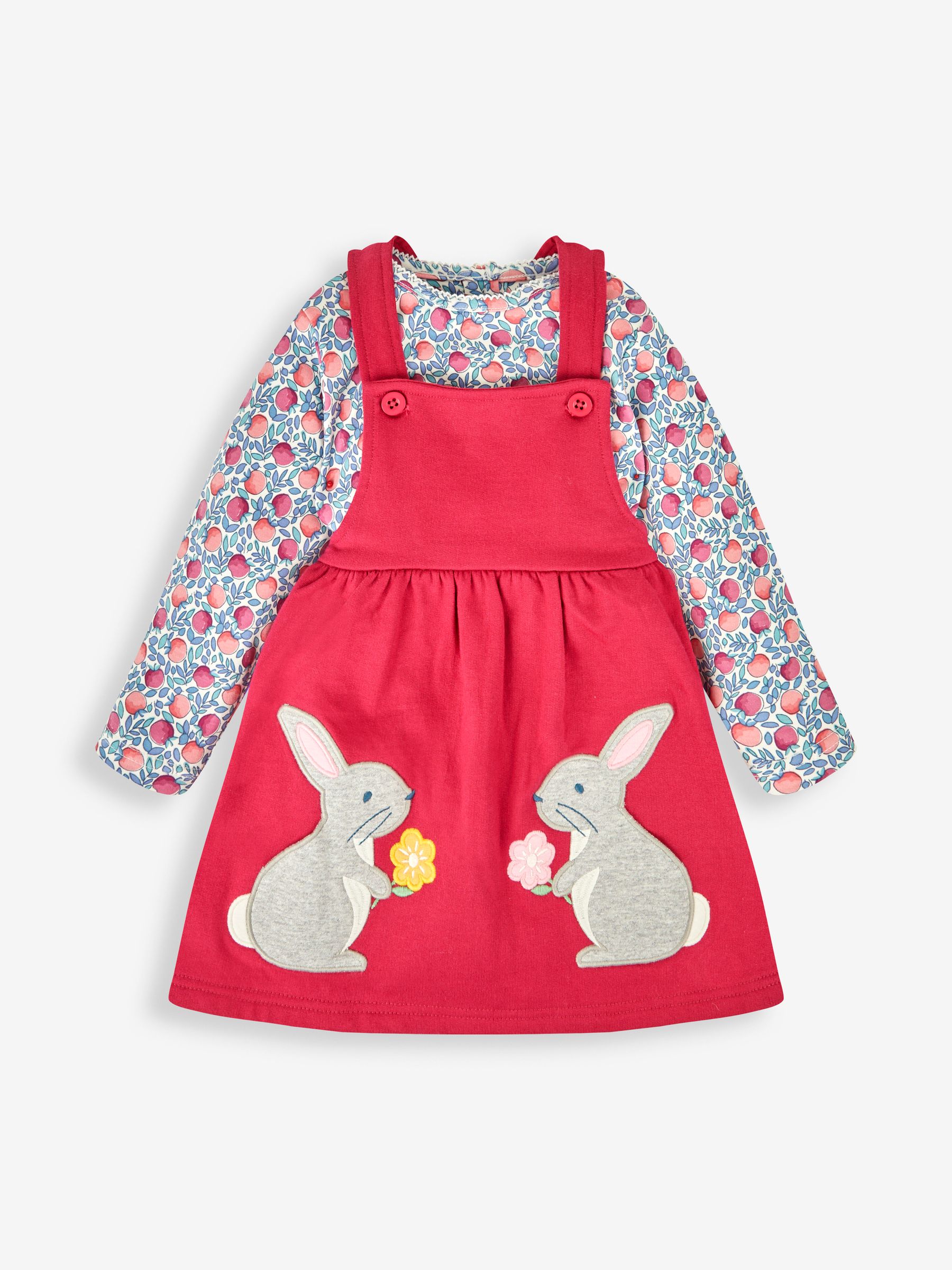Rose Pink Bunny Girls' 2-Piece Appliqué Pinafore Dress & Top Set - Image 1 of 6