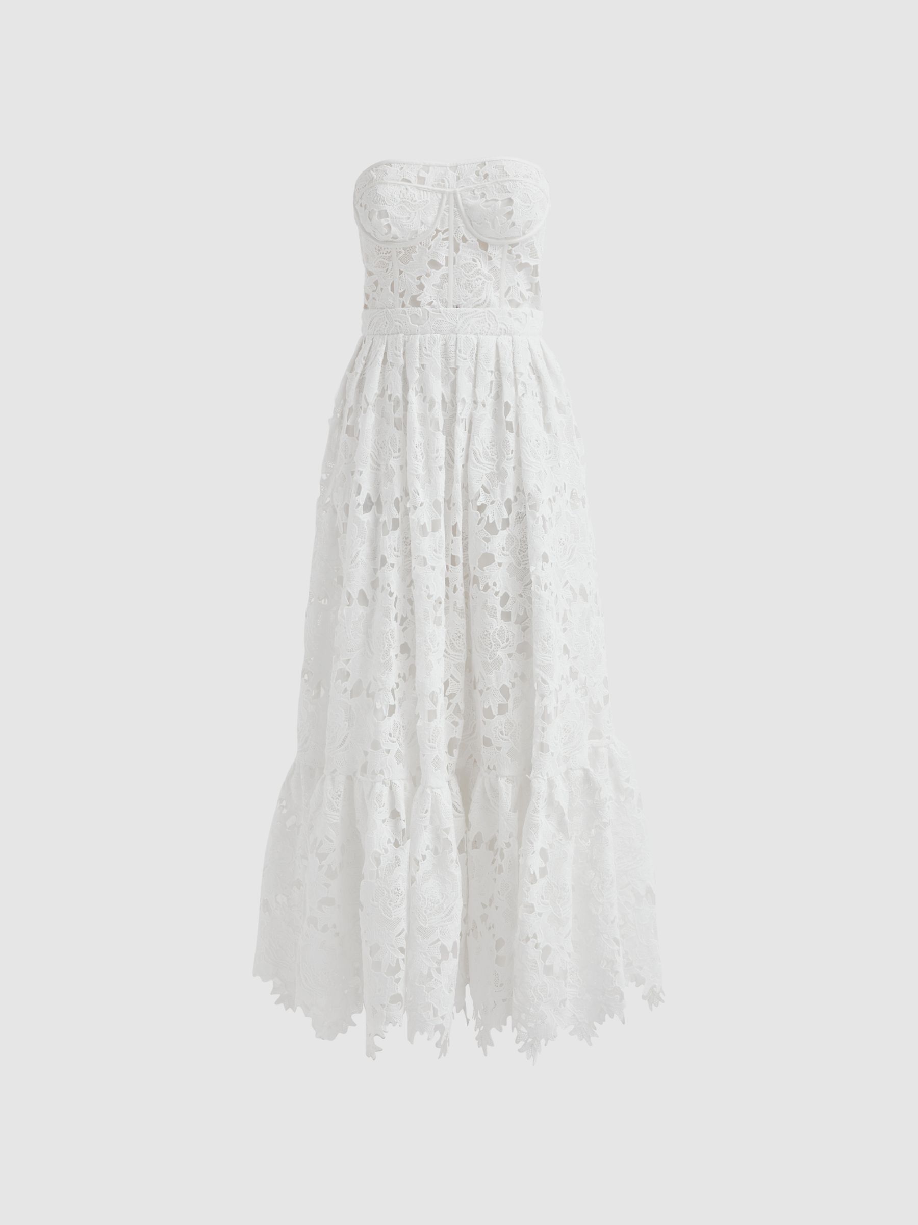 Leo Lin Bustier Lace Midi Dress in Snow - Image 2 of 5