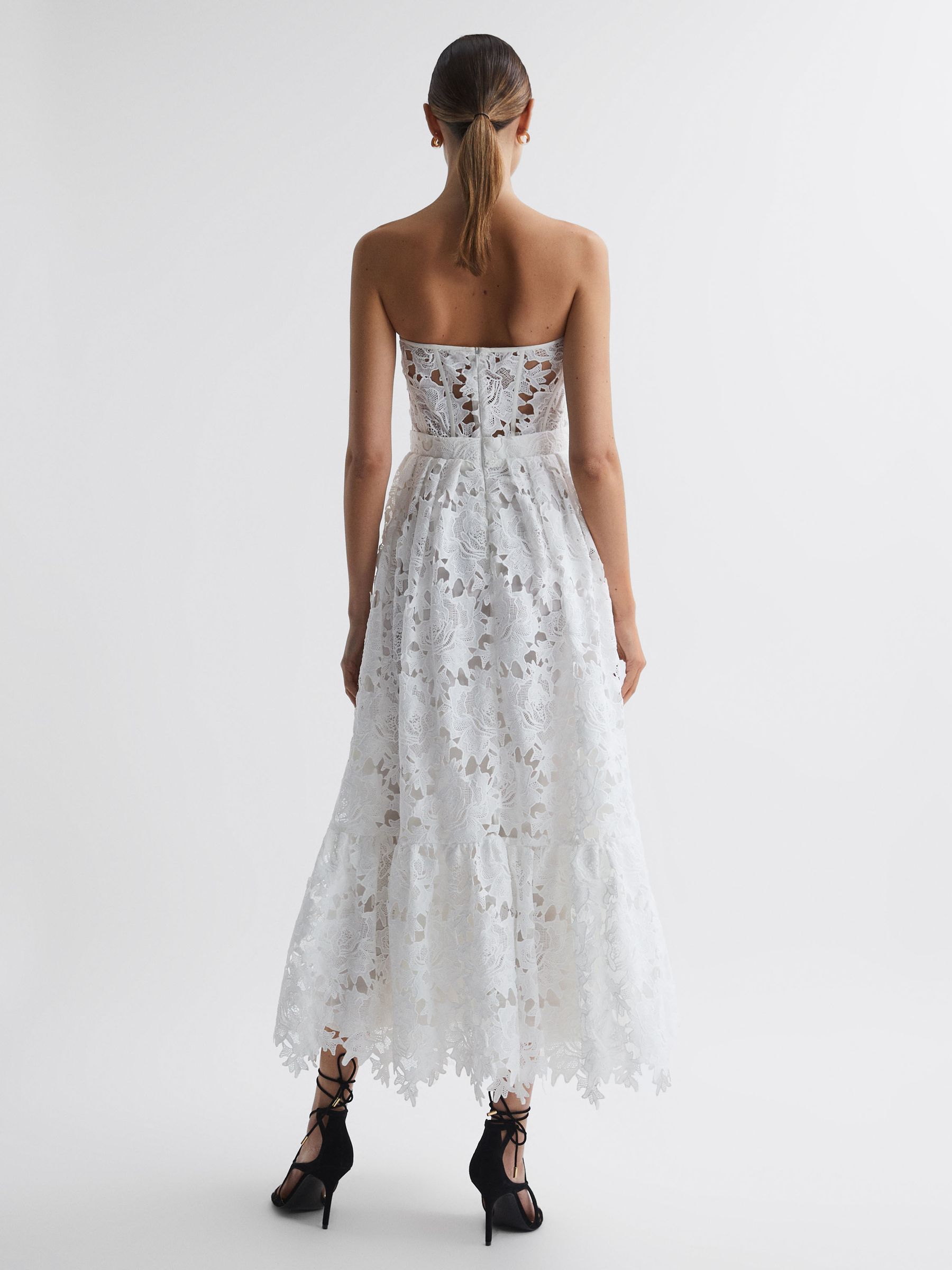 Leo Lin Bustier Lace Midi Dress in Snow - Image 4 of 5