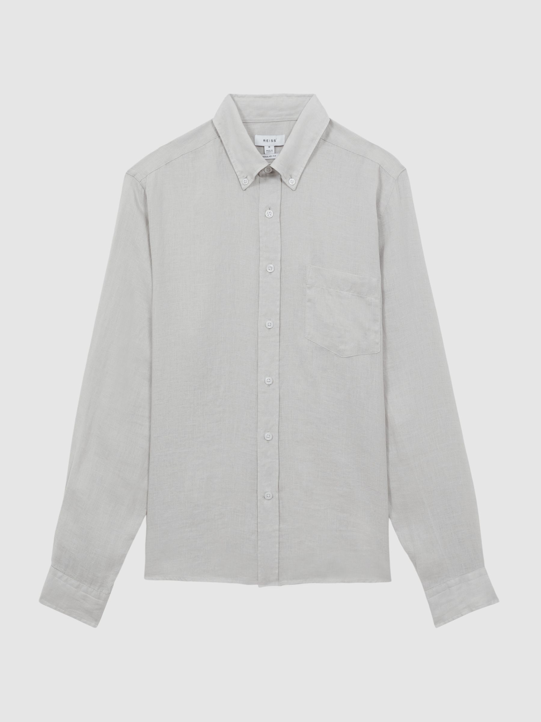Slim Fit Linen Button-Down Shirt in Stone - Image 2 of 5