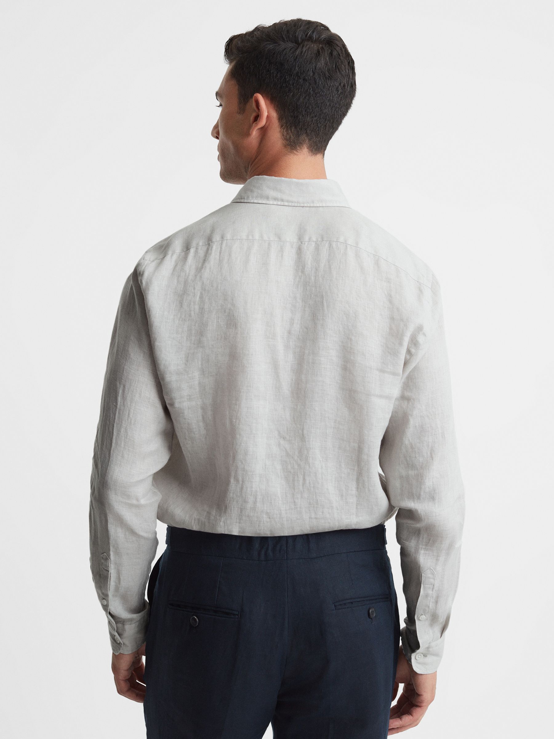 Slim Fit Linen Button-Down Shirt in Stone - Image 5 of 5