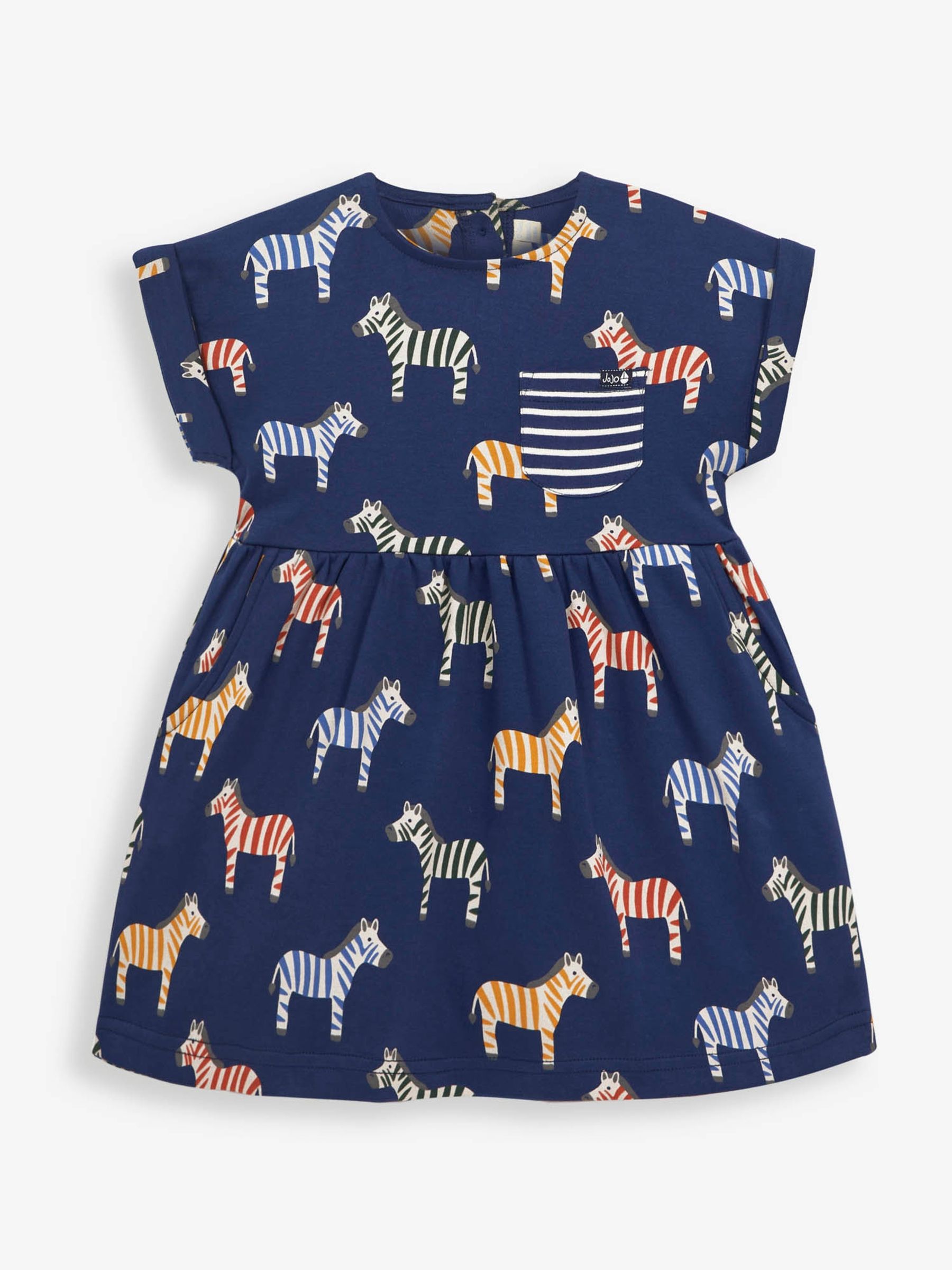 Navy Girls' Multicolour Zebra Print Dress with Pockets - Image 1 of 2