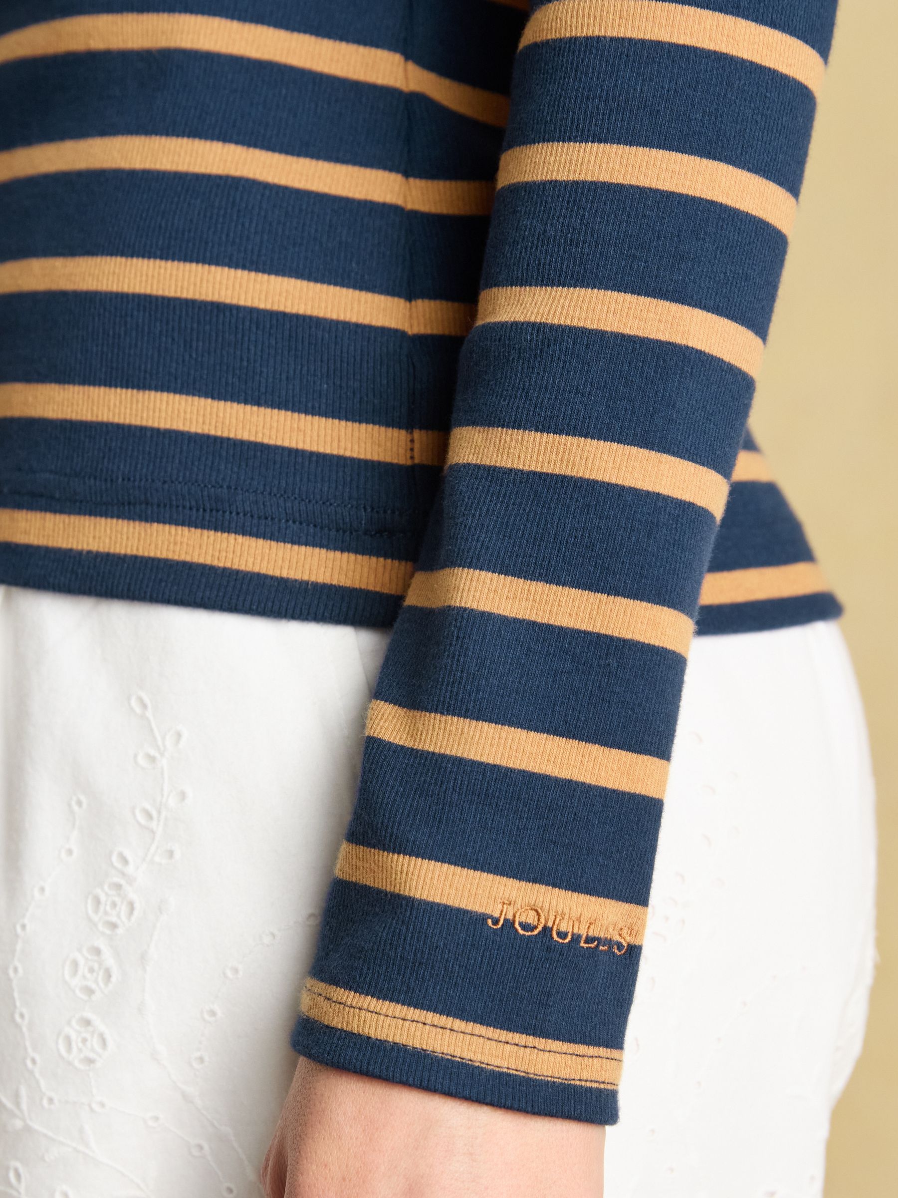 Fairfield Navy & Tan Ribbed Long Sleeve Striped Polo Shirt - Image 6 of 7