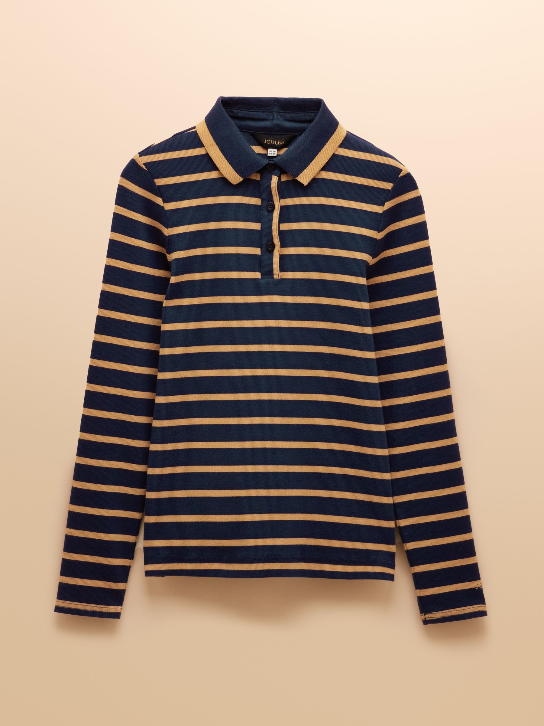 Fairfield Navy Blue & Brown Ribbed Long Sleeve Striped Polo Shirt - Image 8 of 8