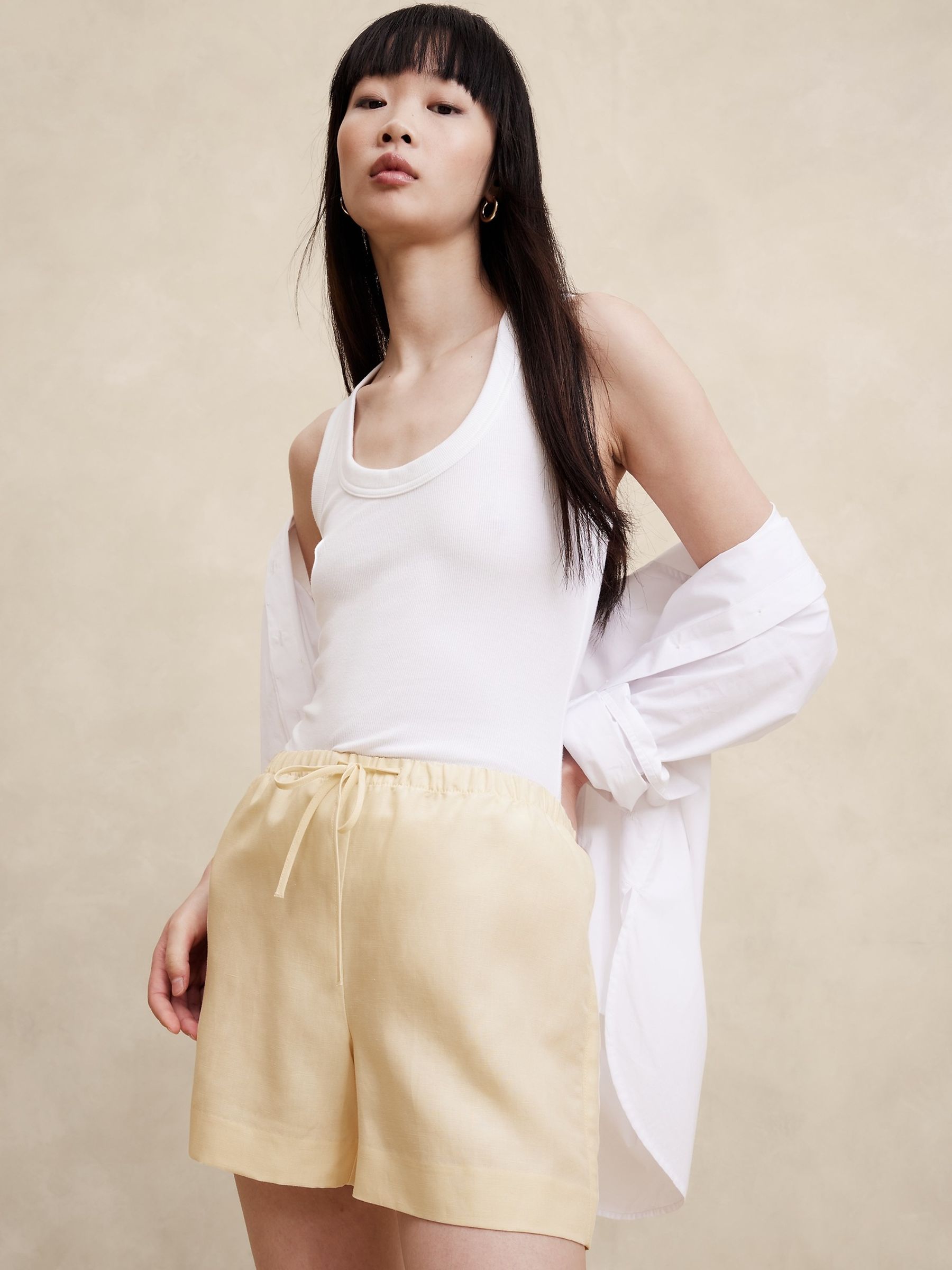 Banana Republic Yellow Arcata Tencel-Linen Easy Shorts - Image 1 of 5