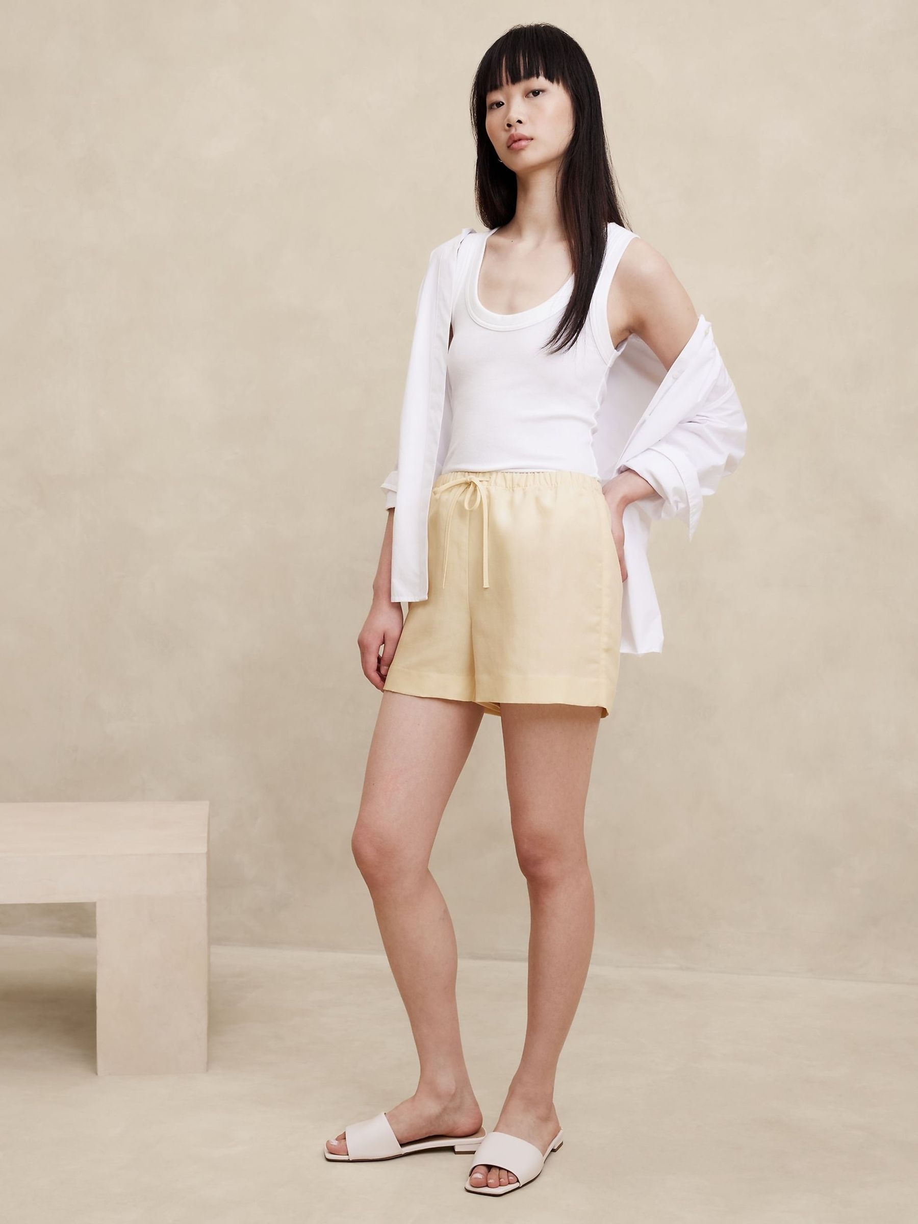 Banana Republic Yellow Arcata Tencel-Linen Easy Shorts - Image 4 of 5