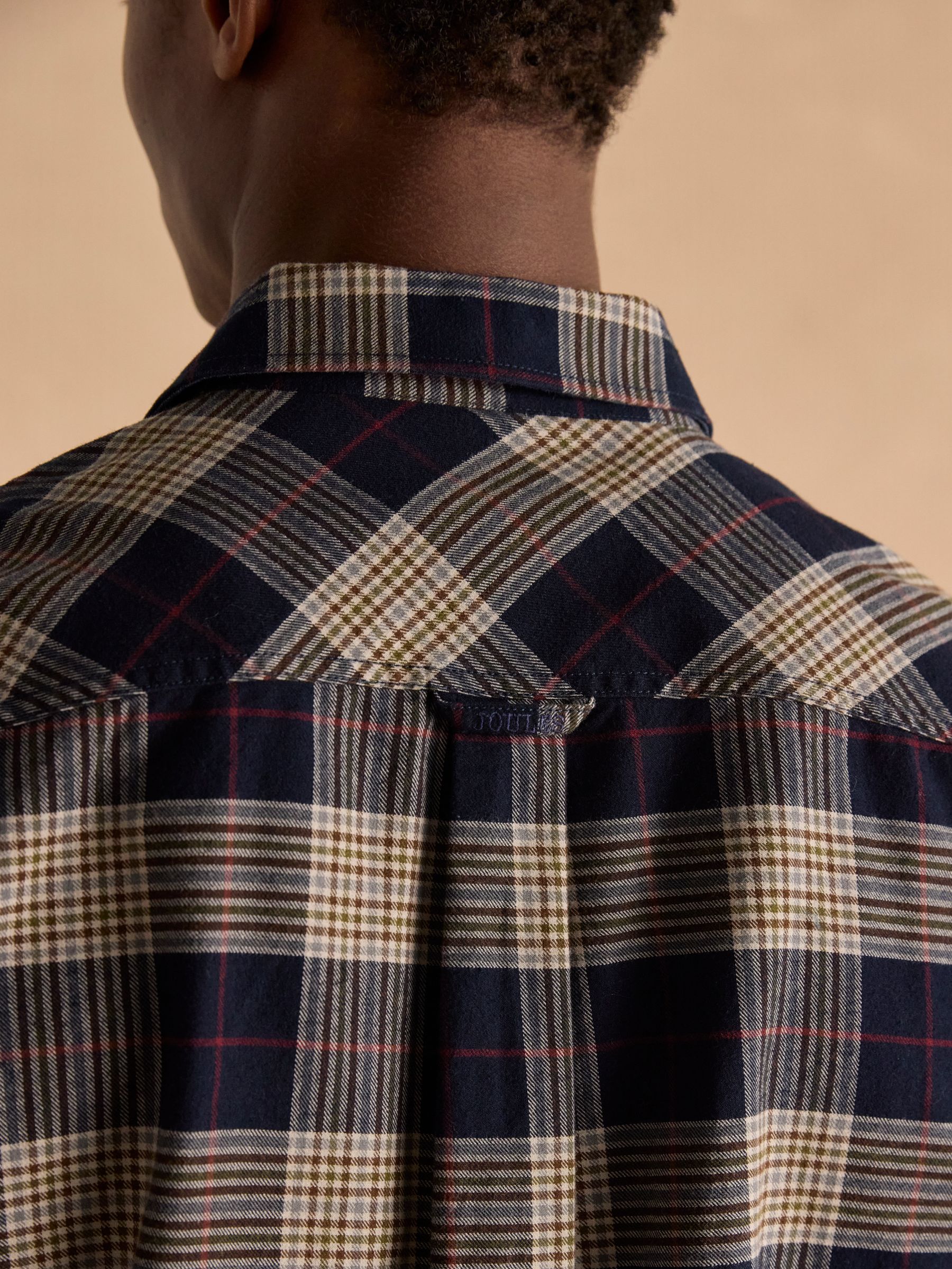 Brushed Flannel Navy Blue Check Classic Fit Shirt - Image 10 of 11
