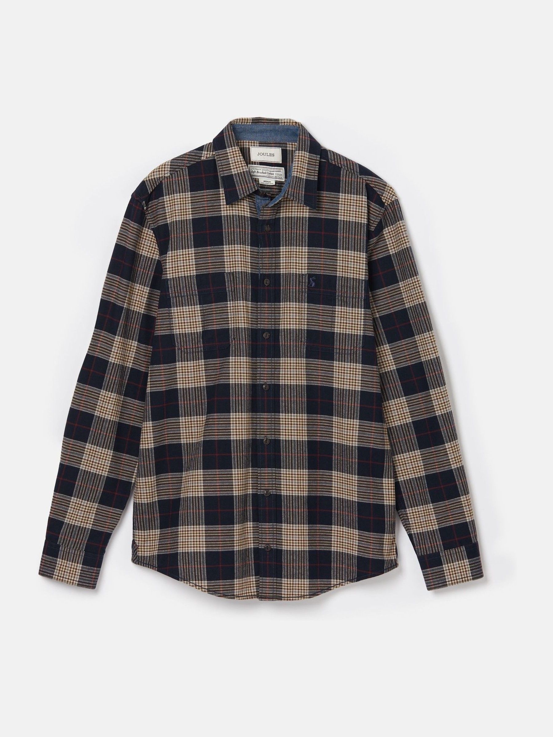 Brushed Flannel Navy Blue Check Classic Fit Shirt - Image 11 of 11
