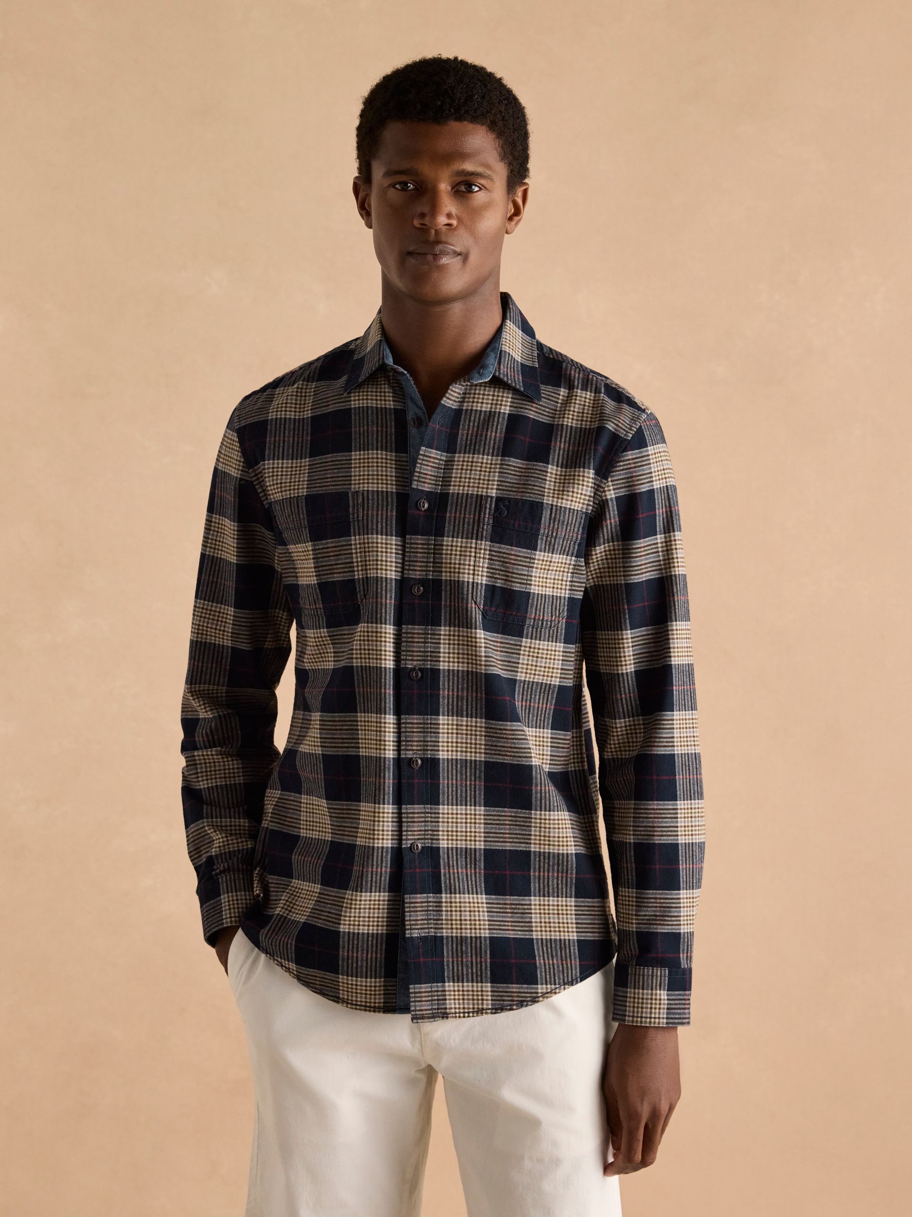 Brushed Flannel Navy Blue Check Classic Fit Shirt - Image 2 of 11