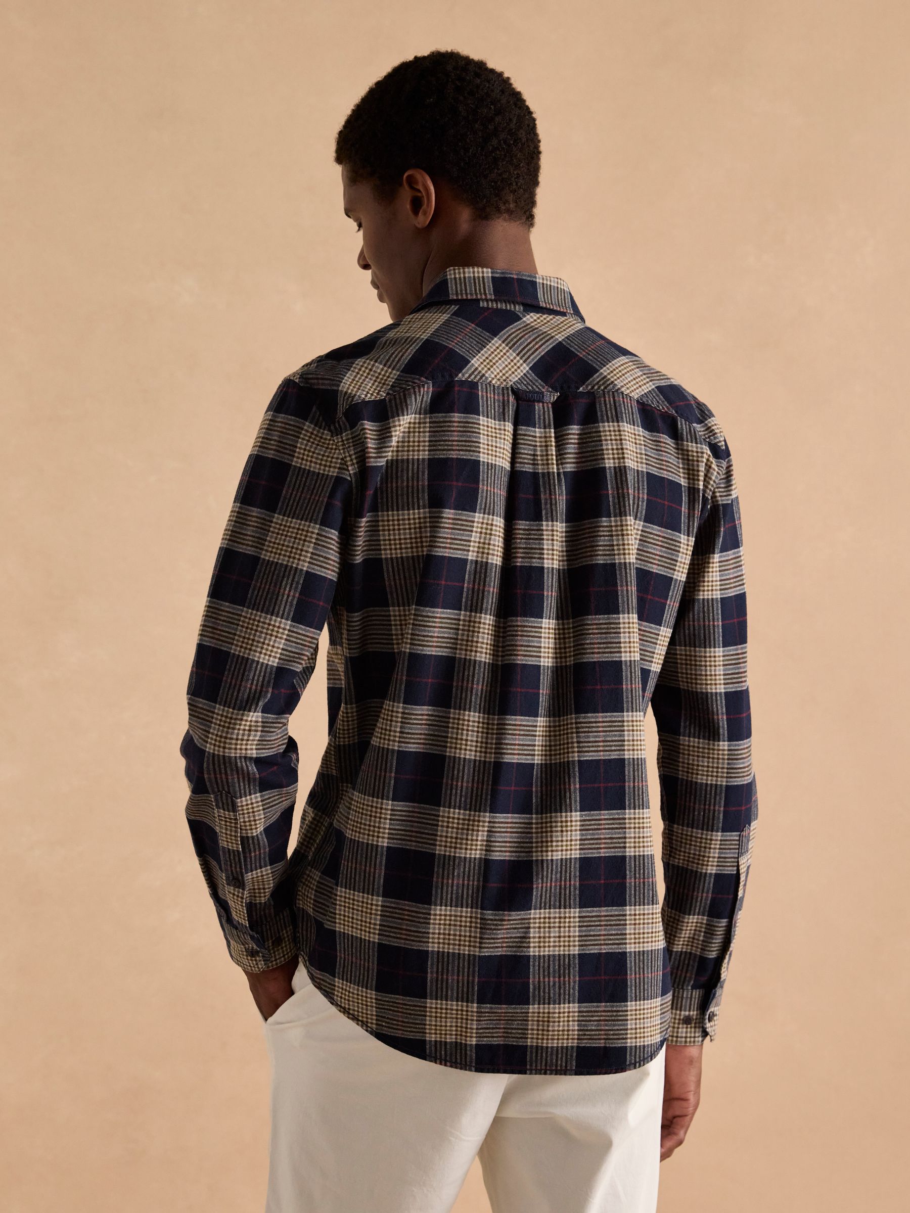 Brushed Flannel Navy Blue Check Classic Fit Shirt - Image 3 of 11