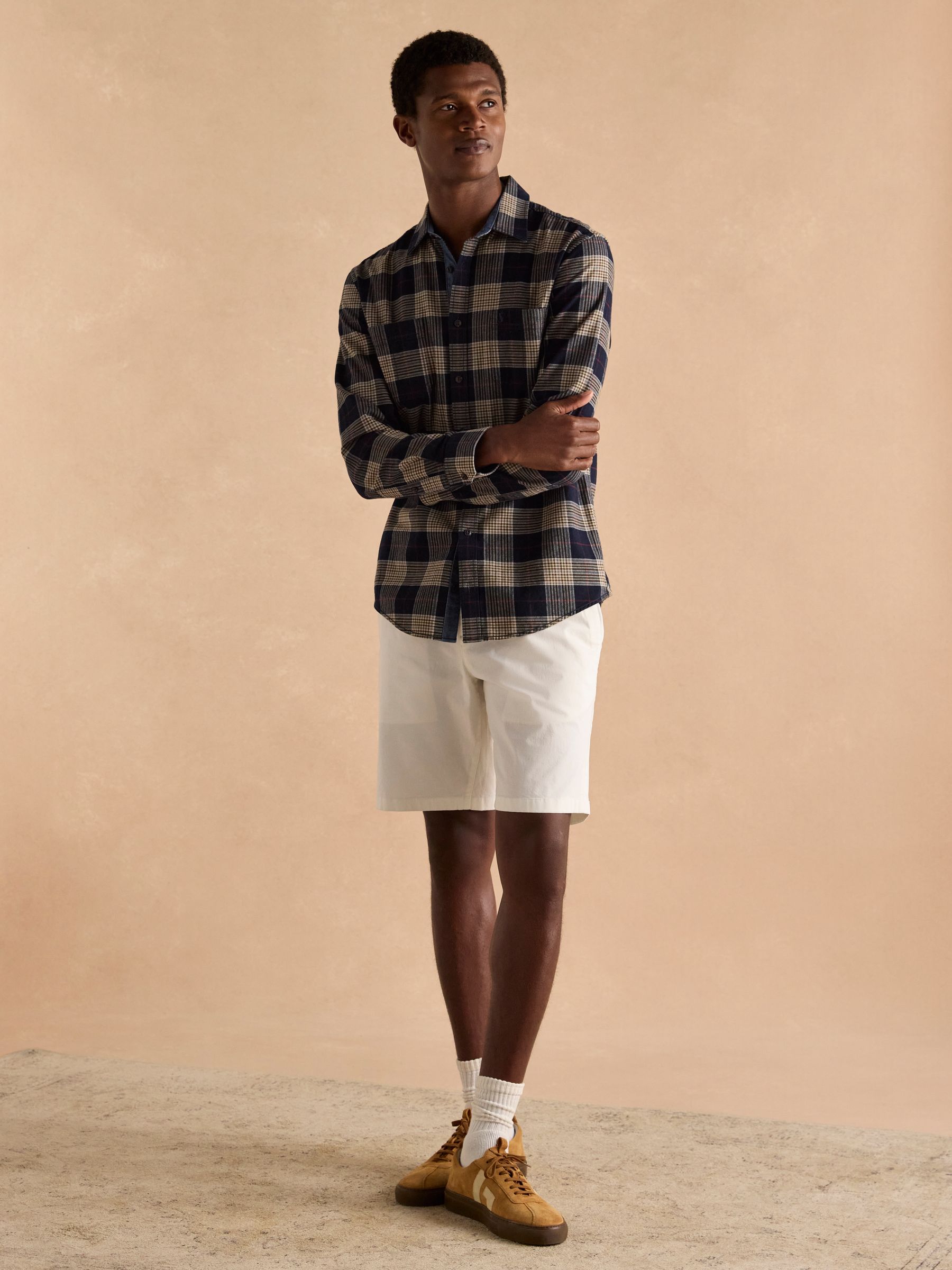 Brushed Flannel Navy Blue Check Classic Fit Shirt - Image 4 of 11