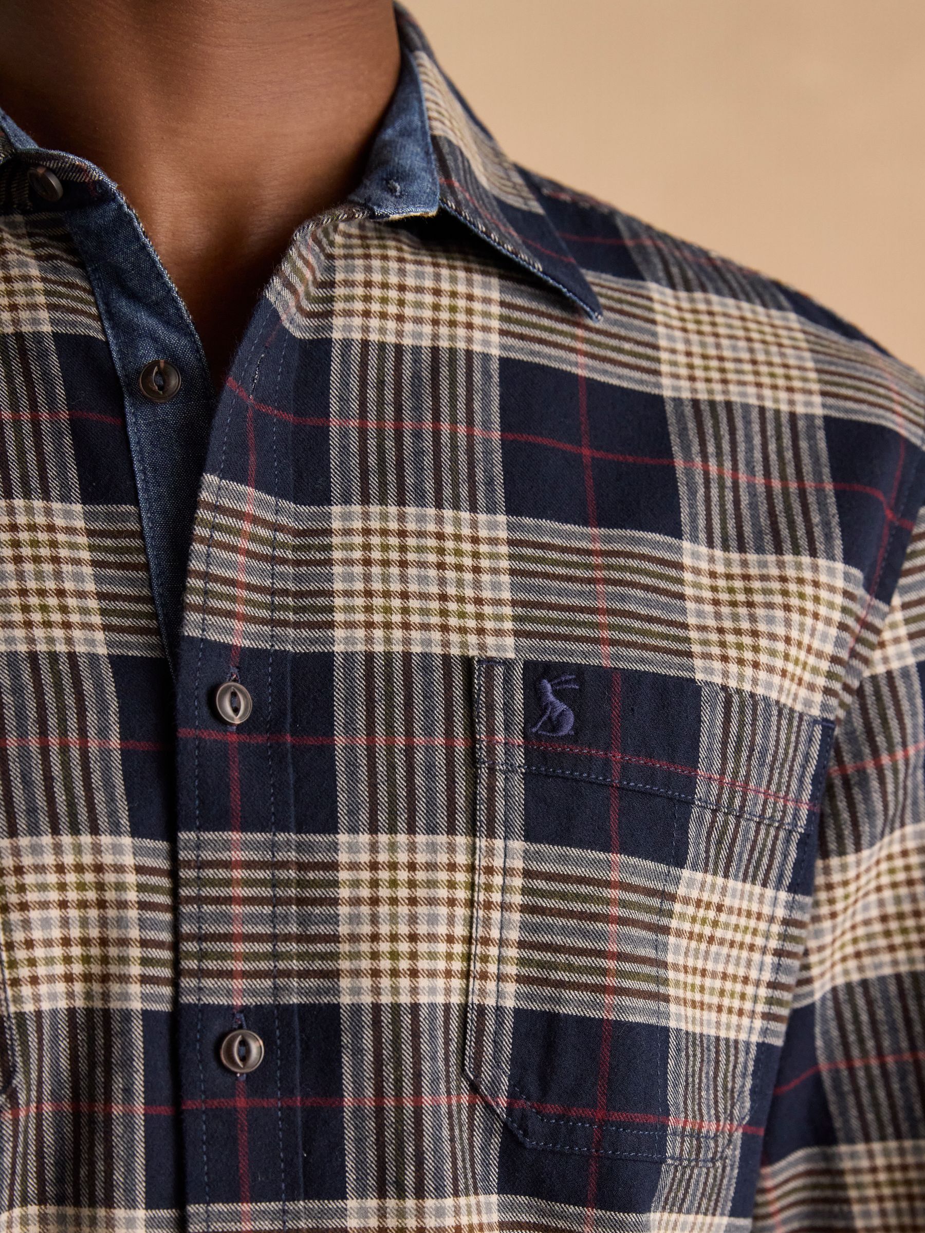 Brushed Flannel Navy Blue Check Classic Fit Shirt - Image 7 of 11