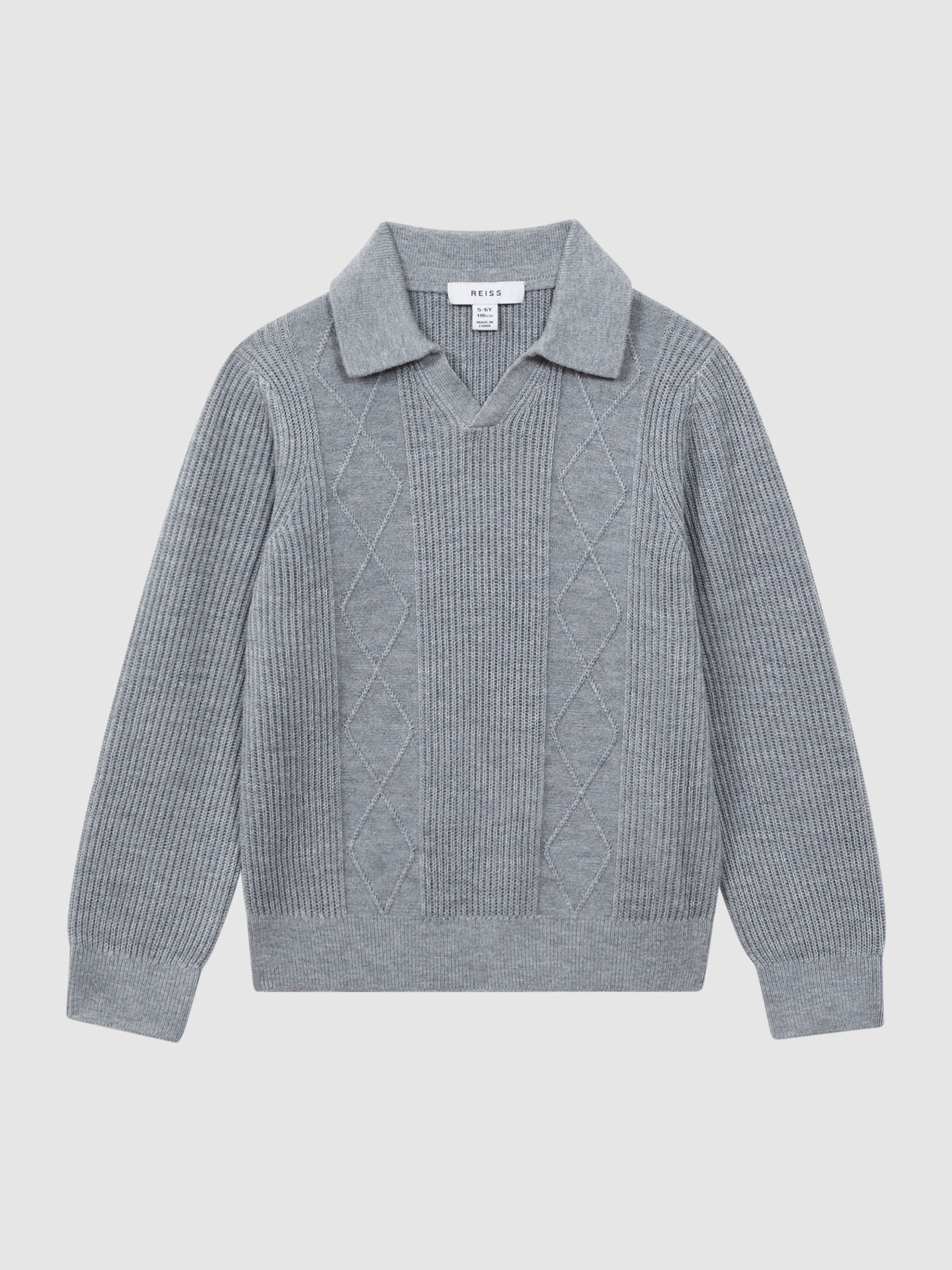 9-13 yrs Knitted Open-Collar Top in Soft Grey Melange - Image 2 of 6