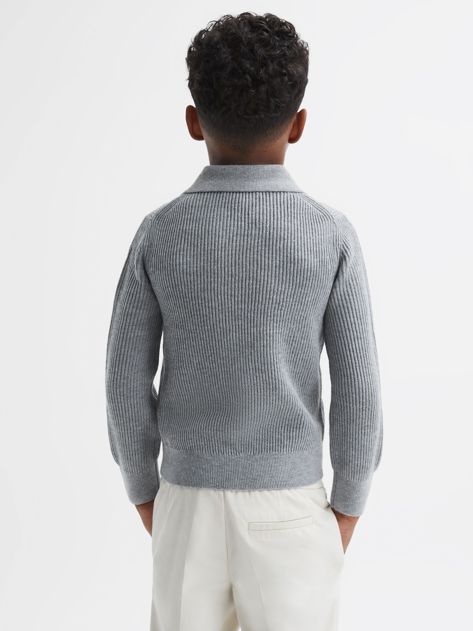 9-13 yrs Knitted Open-Collar Top in Soft Grey Melange - Image 5 of 6