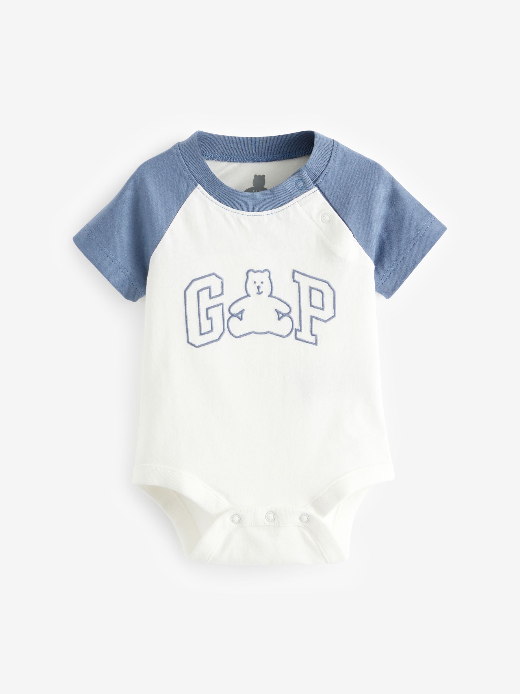 Blue Organic Cotton Brannan Bear Graphic Logo Baby Bodysuit (Newborn-24mths) - Image 1 of 4