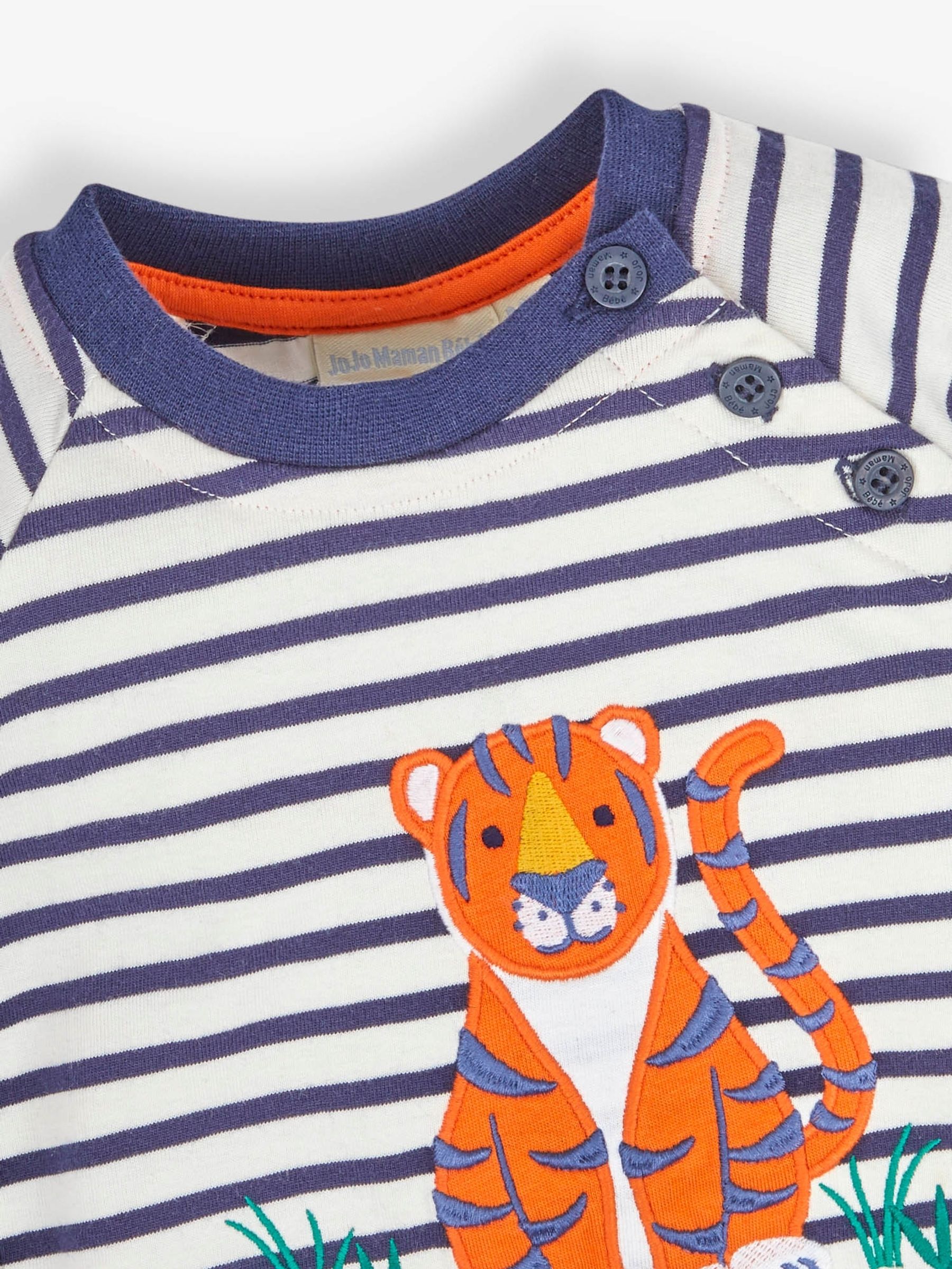 Ecru Navy Stripe Tiger Appliqué Romper - Image 2 of 3