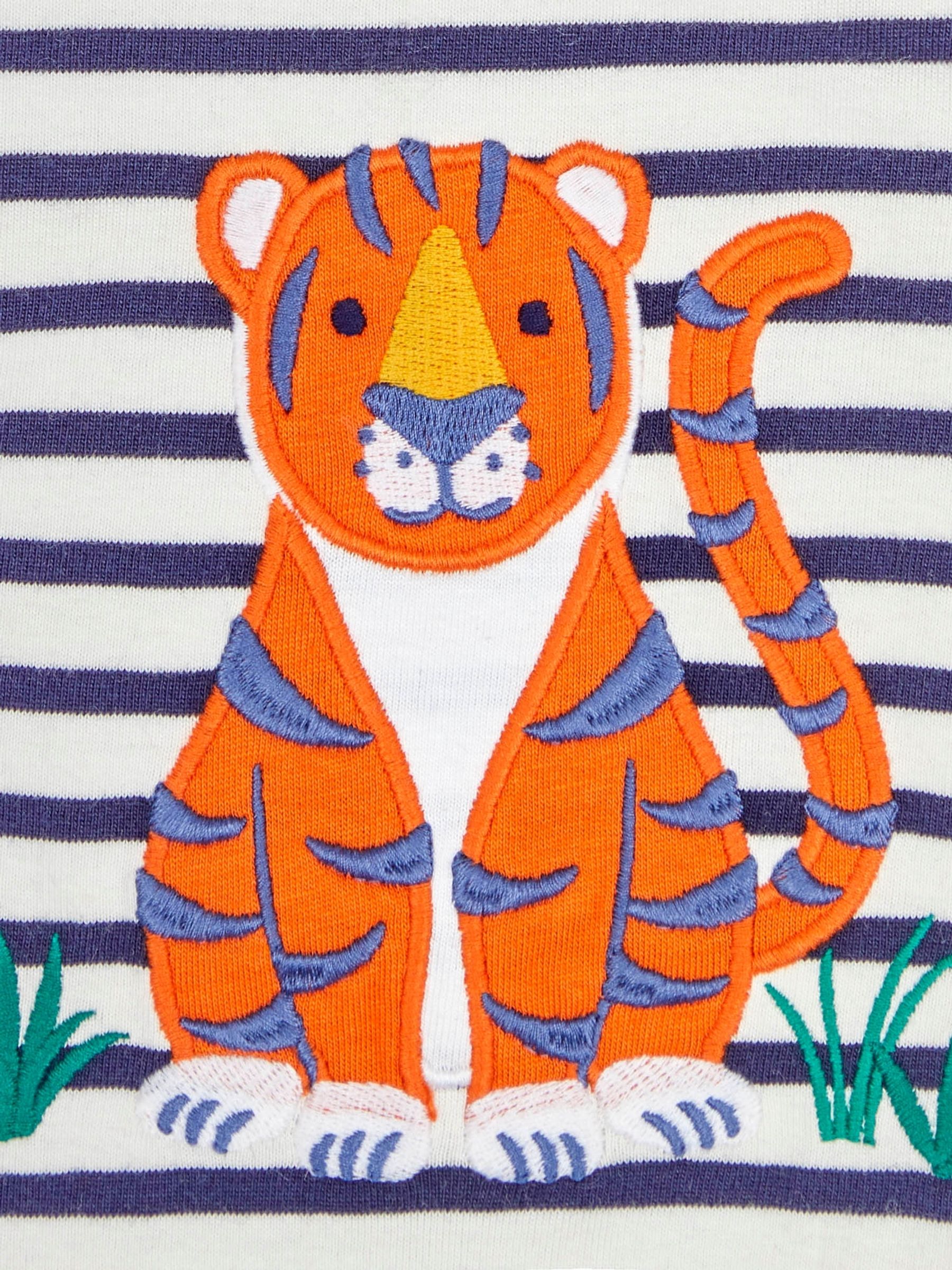 Ecru Navy Stripe Tiger Appliqué Romper - Image 3 of 3