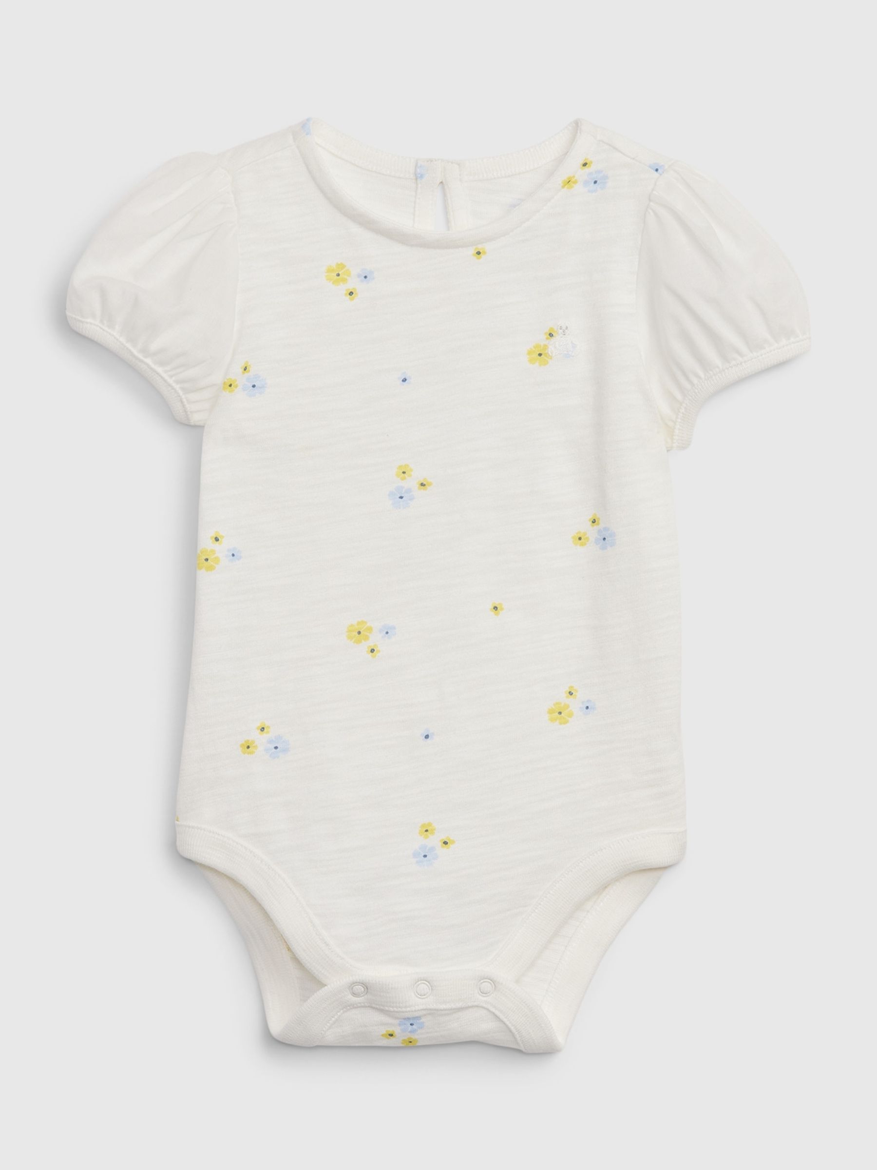 White Puff Sleeve Floral Print Bodysuit (Newborn-24mths) - Image 1 of 2
