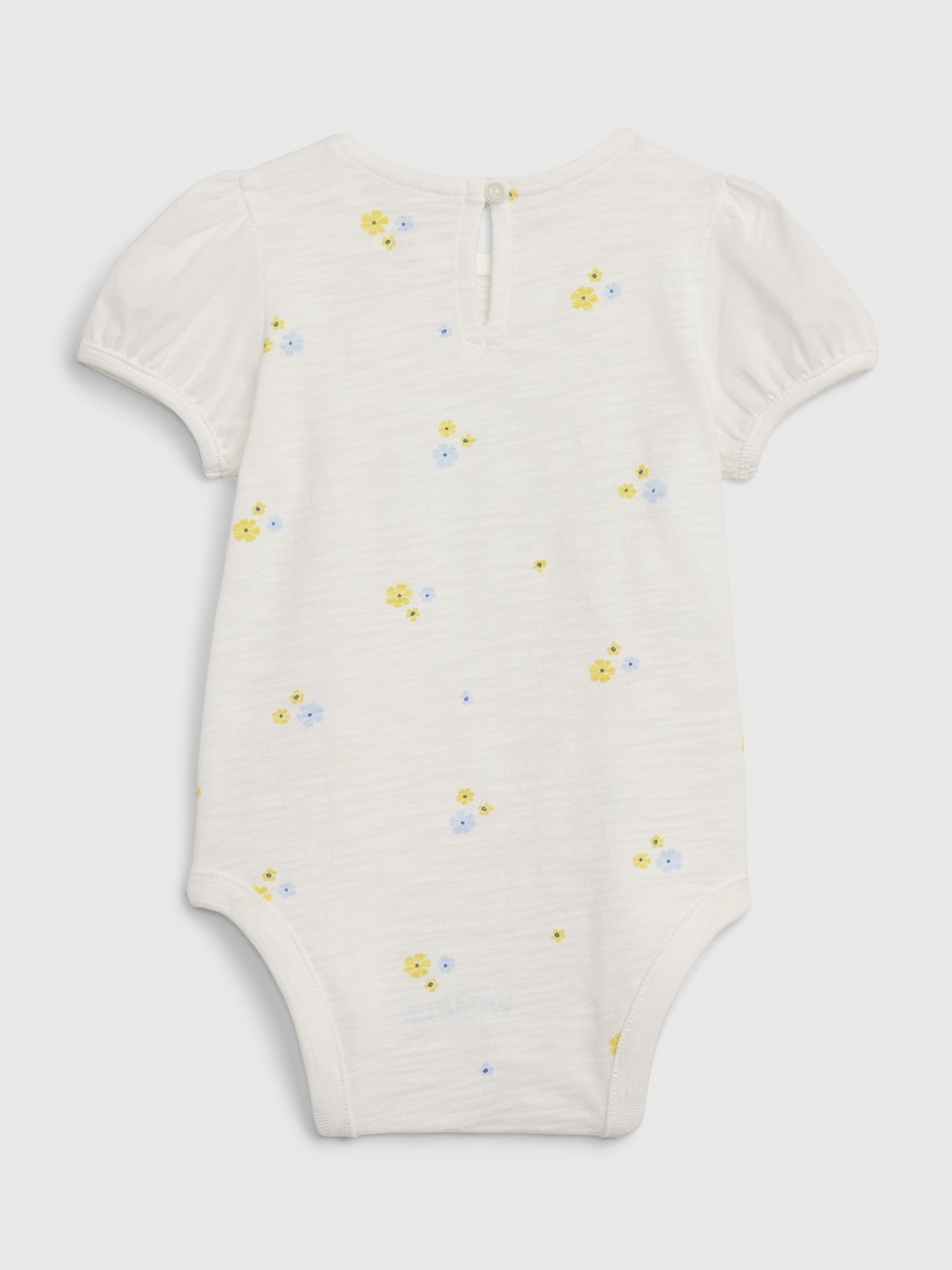 White Puff Sleeve Floral Print Bodysuit (Newborn-24mths) - Image 2 of 2
