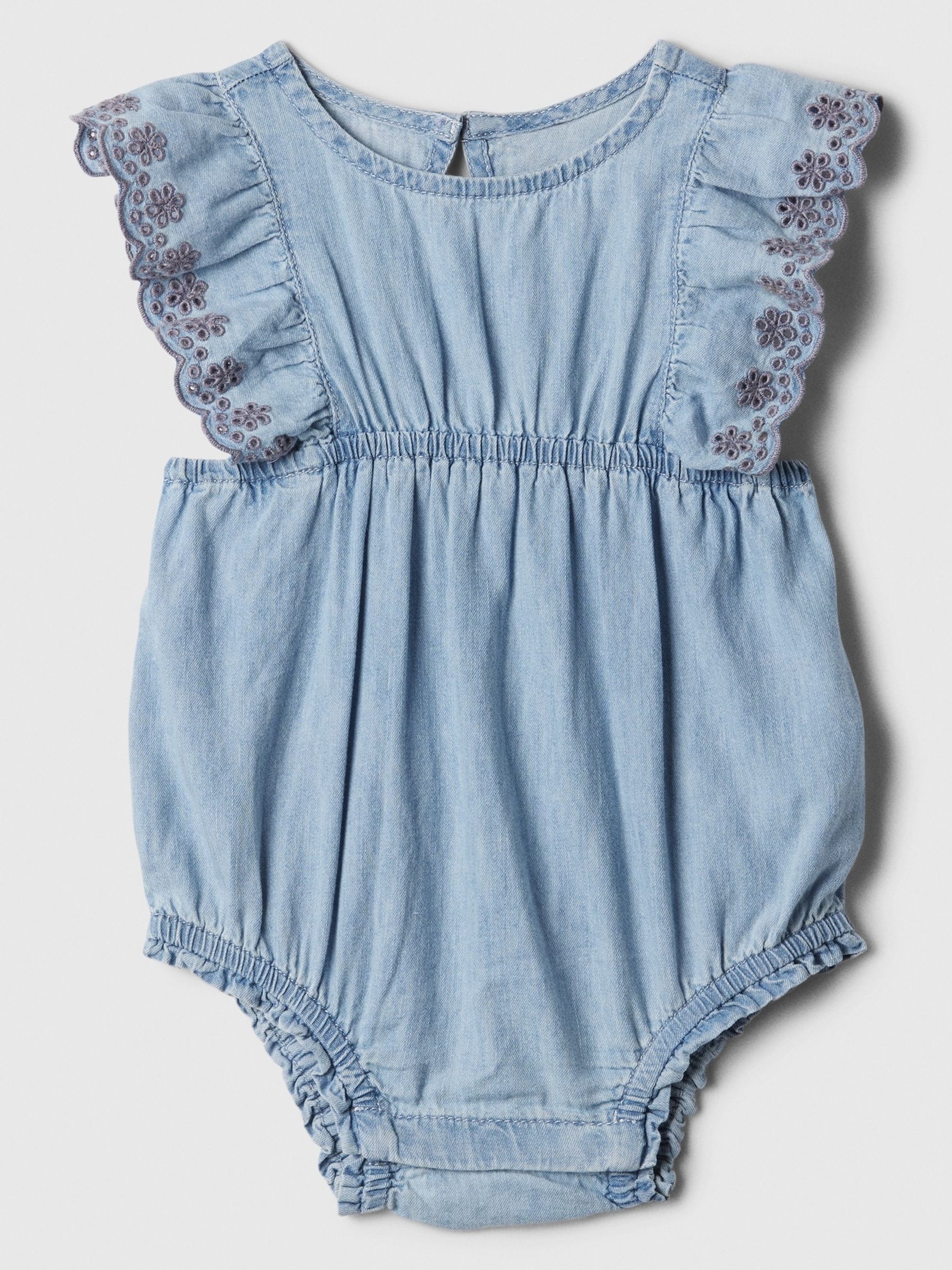 Blue Denim Eyelet Baby Bodysuit (Newborn-24mths) - Image 1 of 2