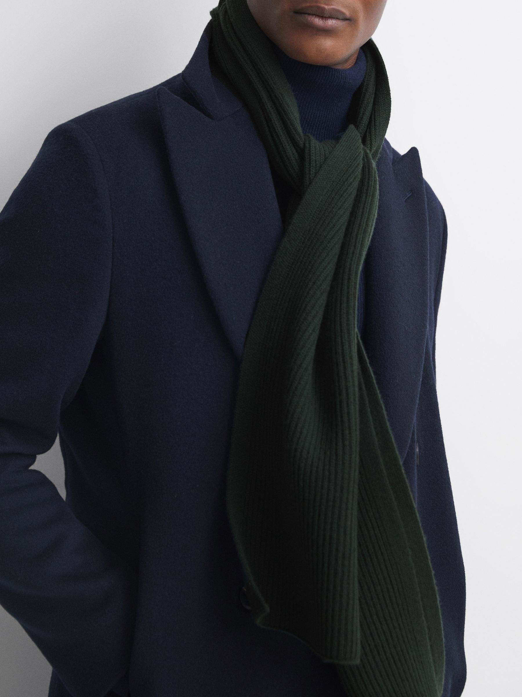 Ribbed Merino Scarf in Forest Green - Image 2 of 4