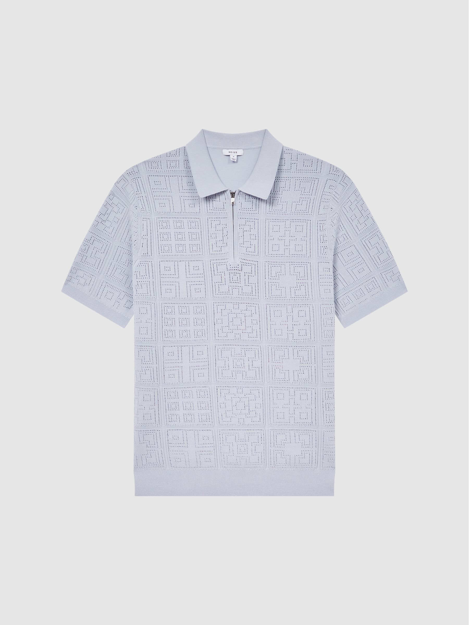 Half Zip Textured Polo Shirt in Soft Blue - Image 2 of 6