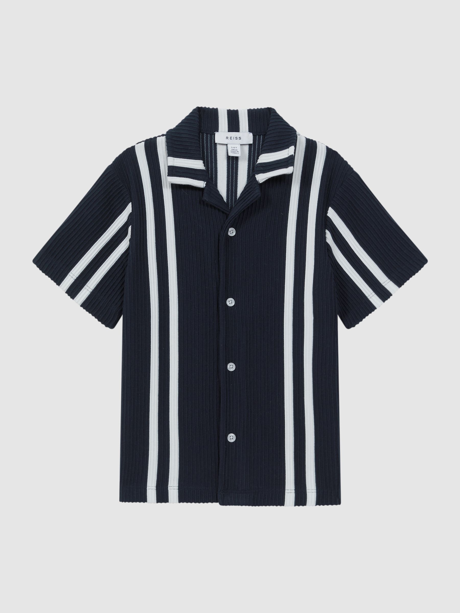 Ribbed Cuban Collar Shirt in Navy/White - Image 2 of 6