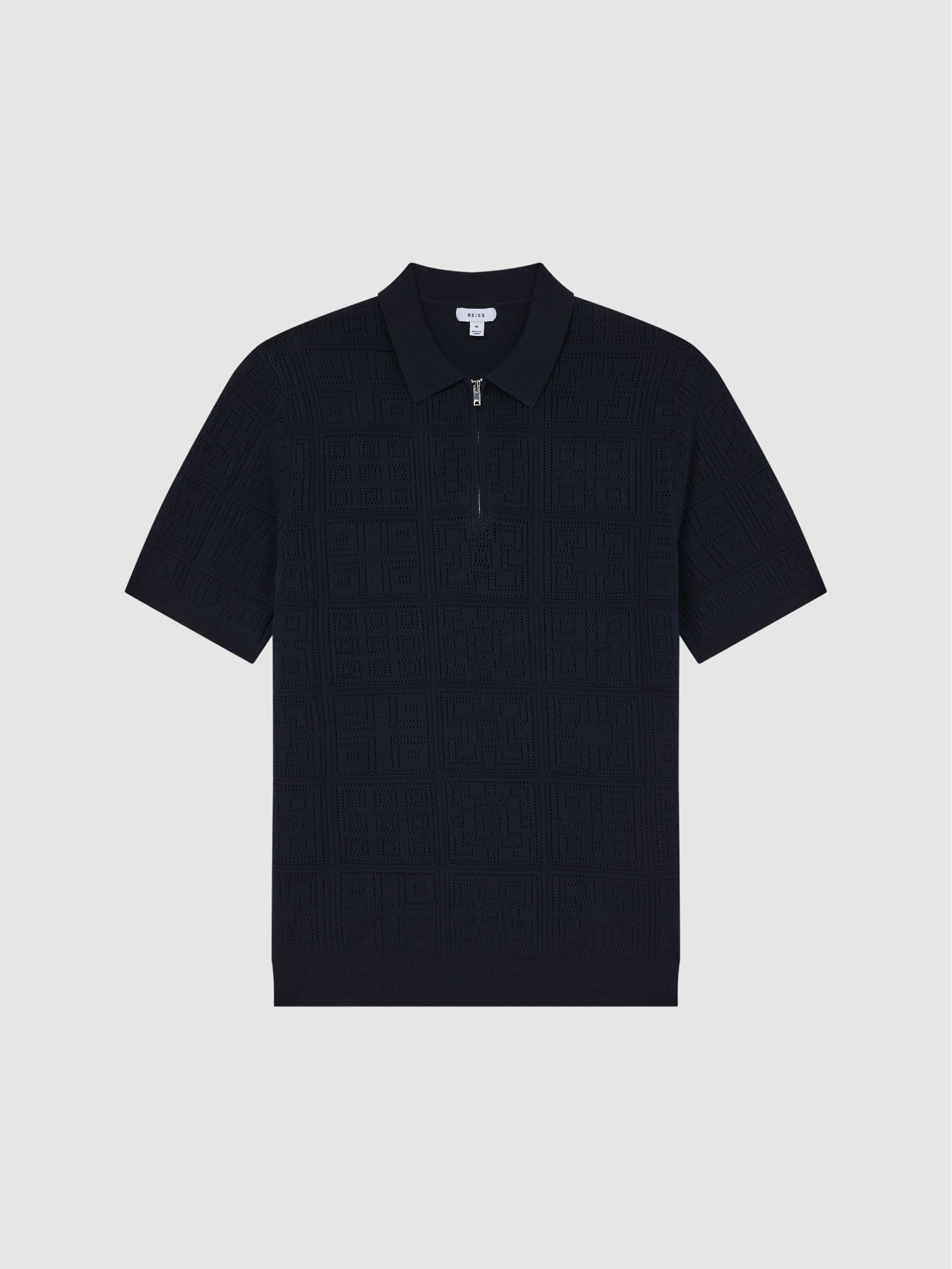 Half Zip Textured Polo Shirt in Navy - Image 2 of 6 Half Zip Textured Polo Shirt in Navy - Image 2 of 6