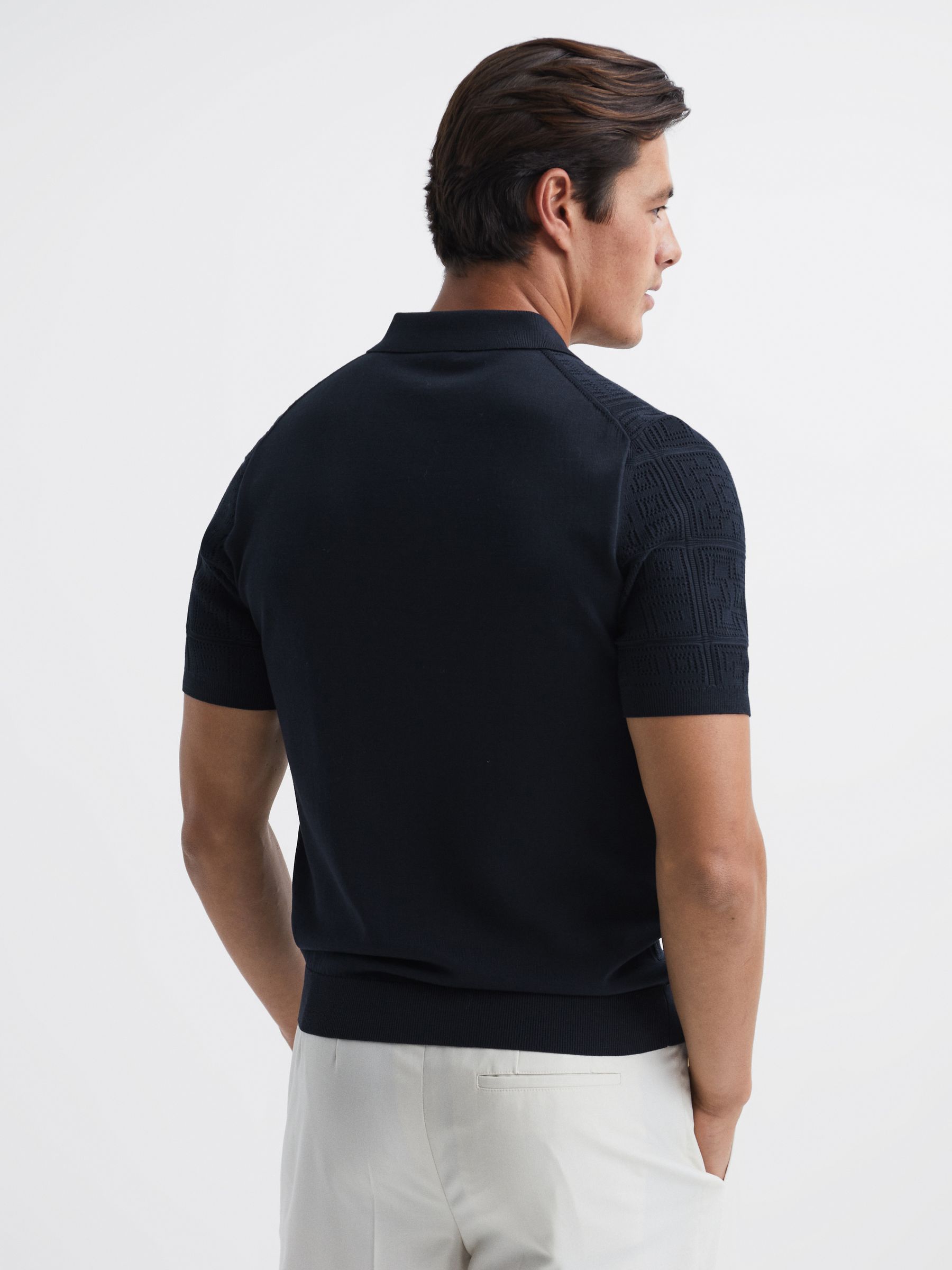 Half Zip Textured Polo Shirt in Navy - Image 5 of 6