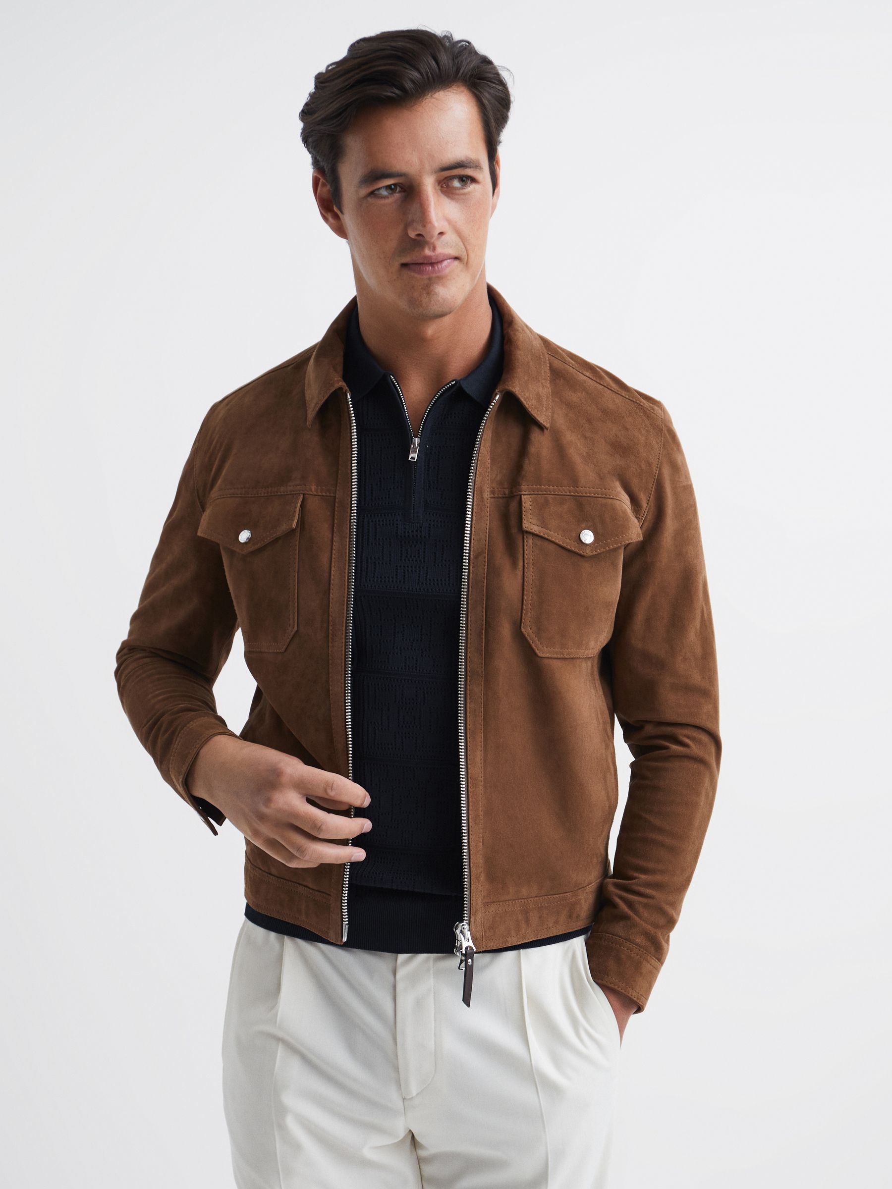 Half Zip Textured Polo Shirt in Navy - Image 6 of 6