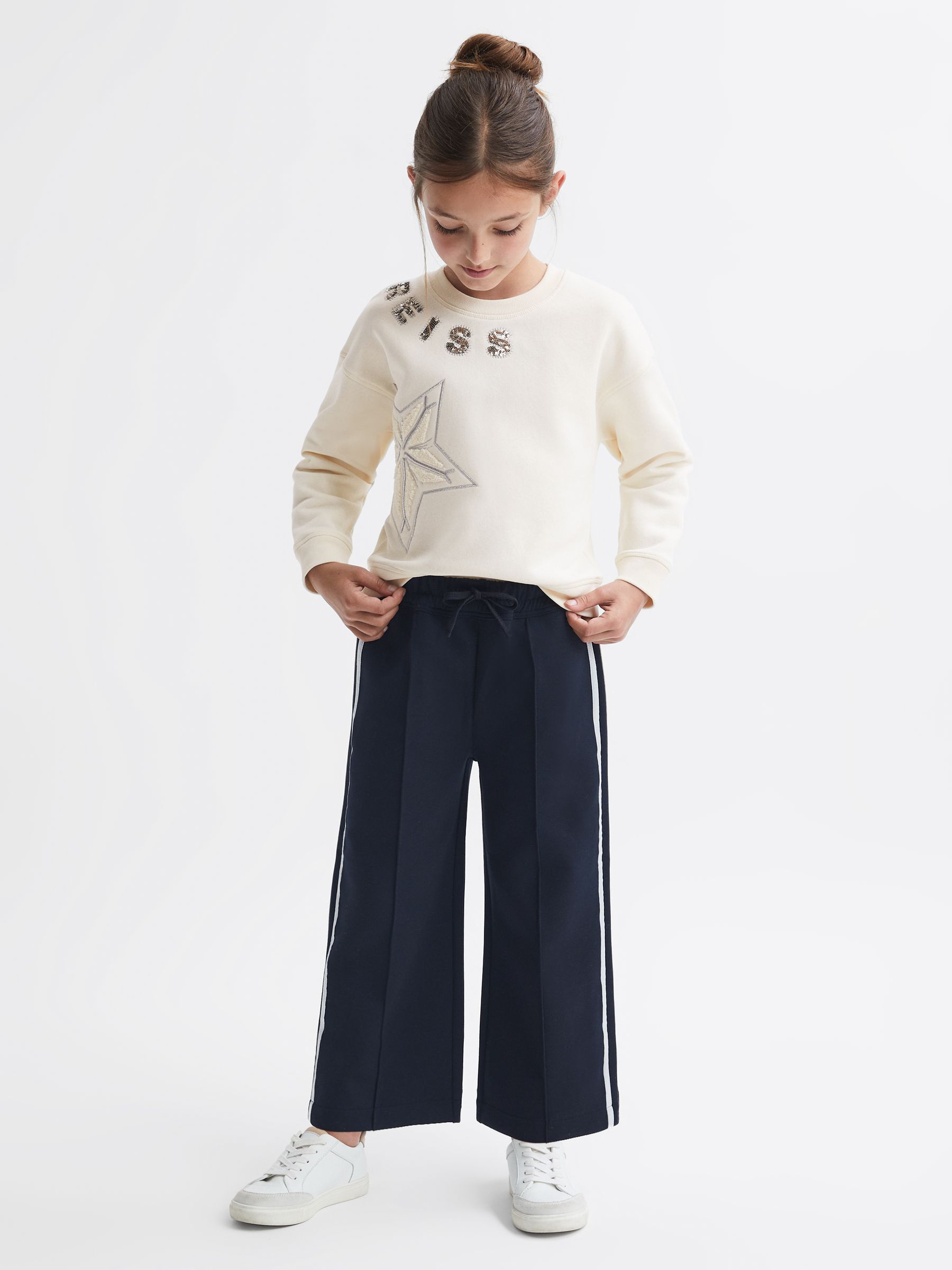 Junior Cotton Sequin Motif Crew Neck Jumper in Ivory - Image 3 of 6