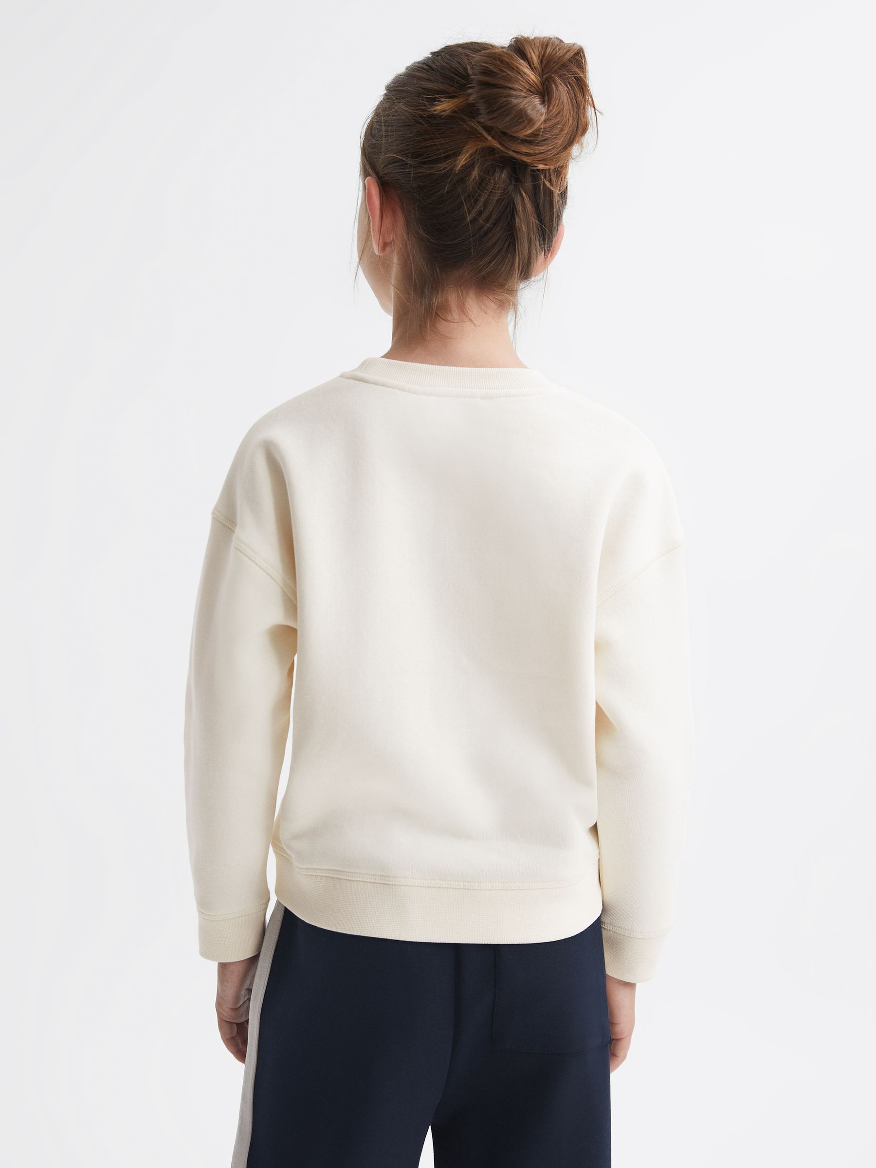 Junior Cotton Sequin Motif Crew Neck Jumper in Ivory - Image 4 of 6