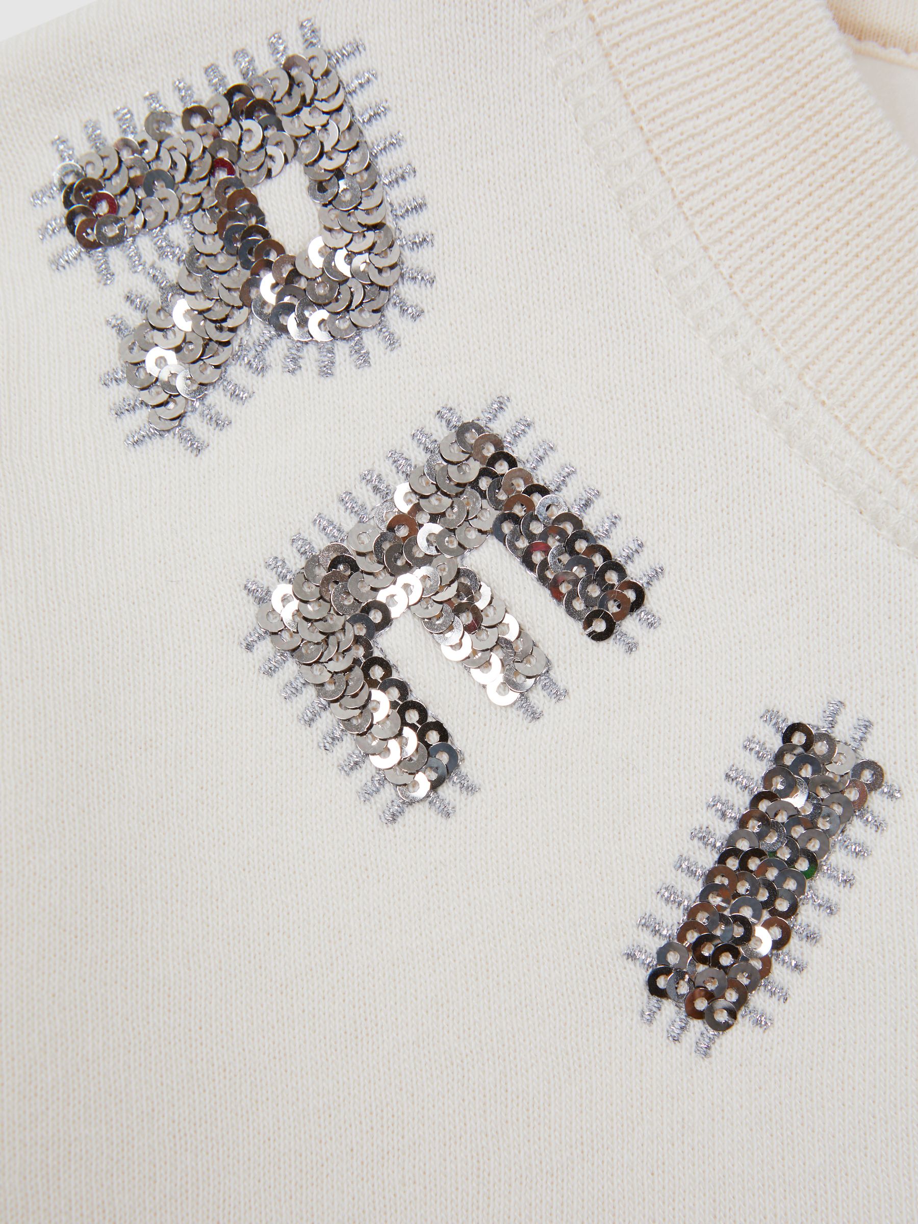 Junior Cotton Sequin Motif Crew Neck Jumper in Ivory - Image 6 of 6
