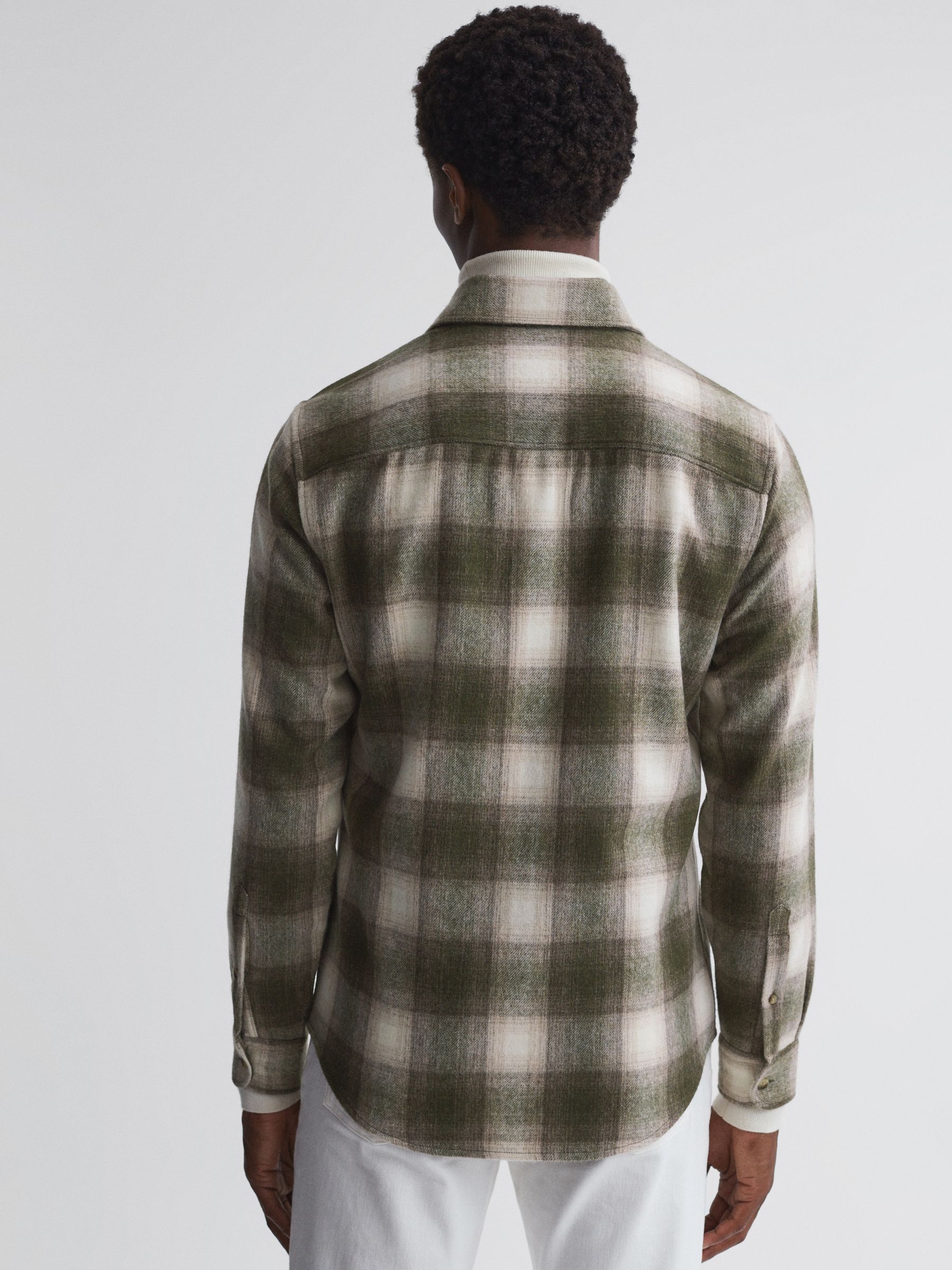 Wool Checked Long Sleeve Shirt in Green Multi - Image 4 of 4