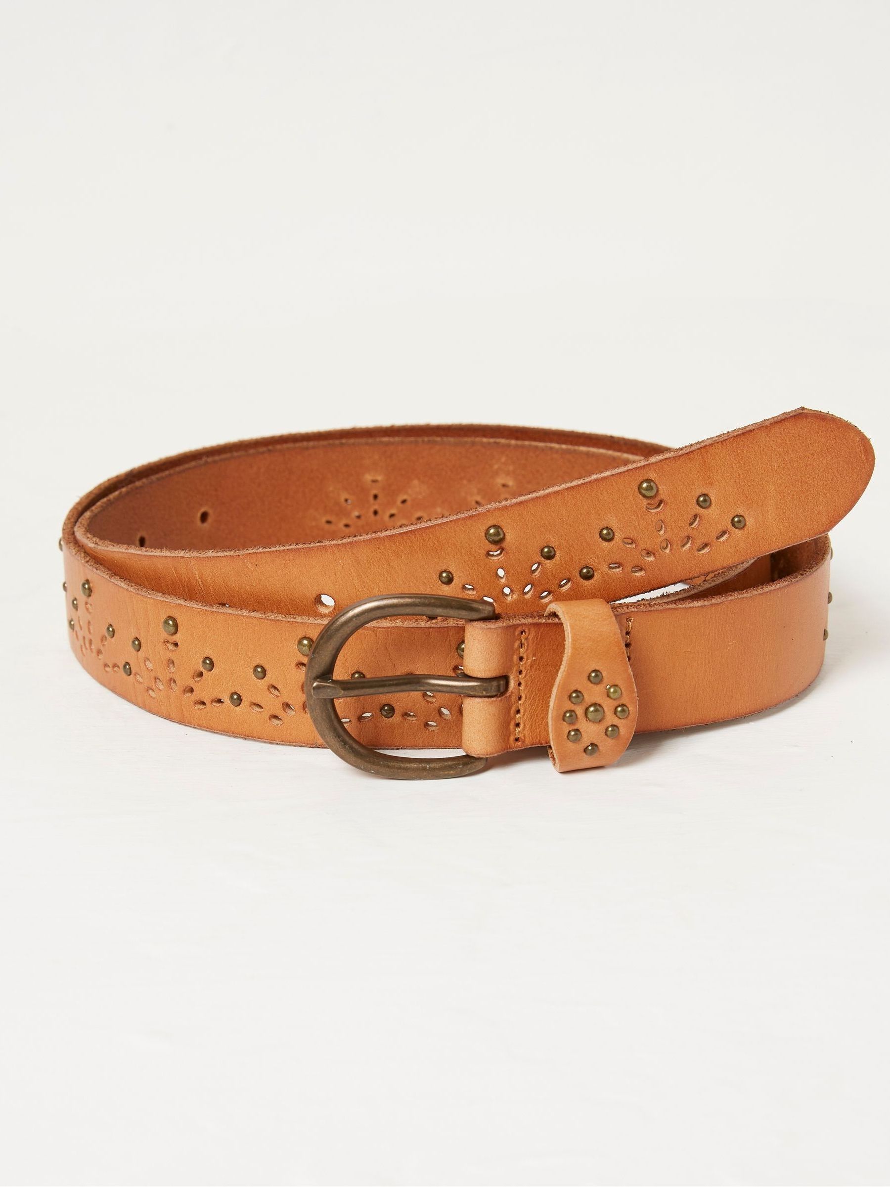 Jean Brown Geo Laser Cut Leather Belt - Image 2 of 3 Jean Brown Geo Laser Cut Leather Belt - Image 2 of 3