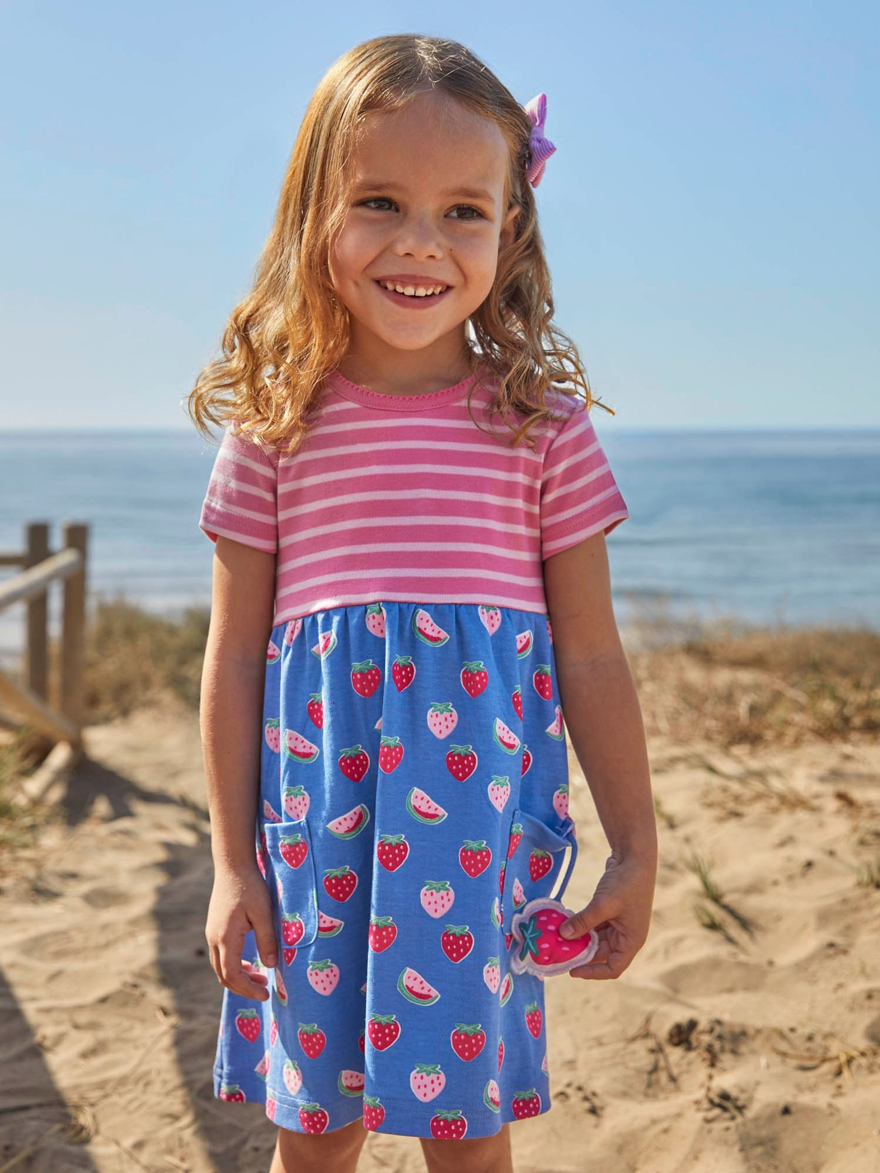 Pink Pink Stripe & Strawberry Print With Pet In Pocket Combo Dress - Image 1 of 6