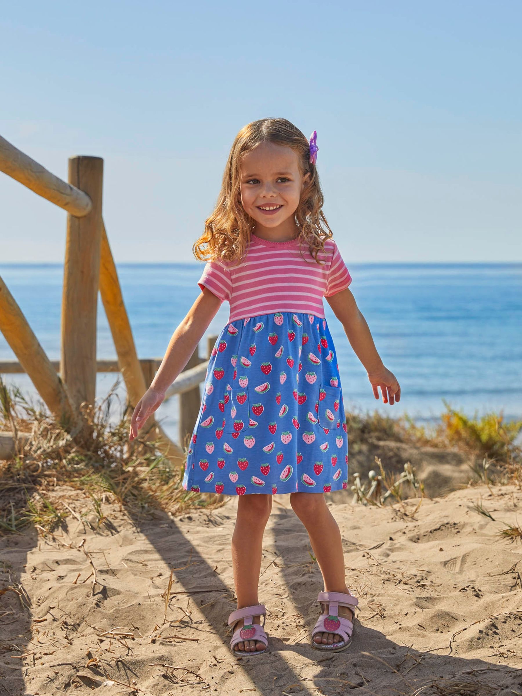 Pink Pink Stripe & Strawberry Print With Pet In Pocket Combo Dress - Image 2 of 6