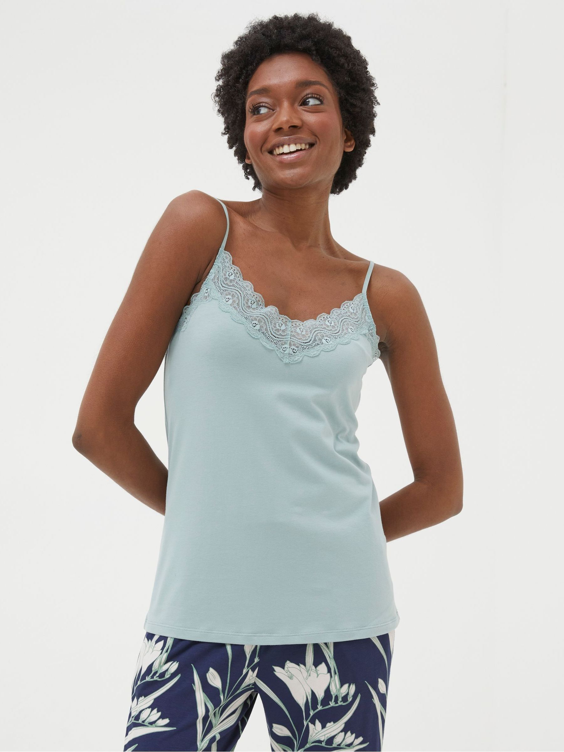 Green V-Neck Lace Camisole - Image 1 of 4