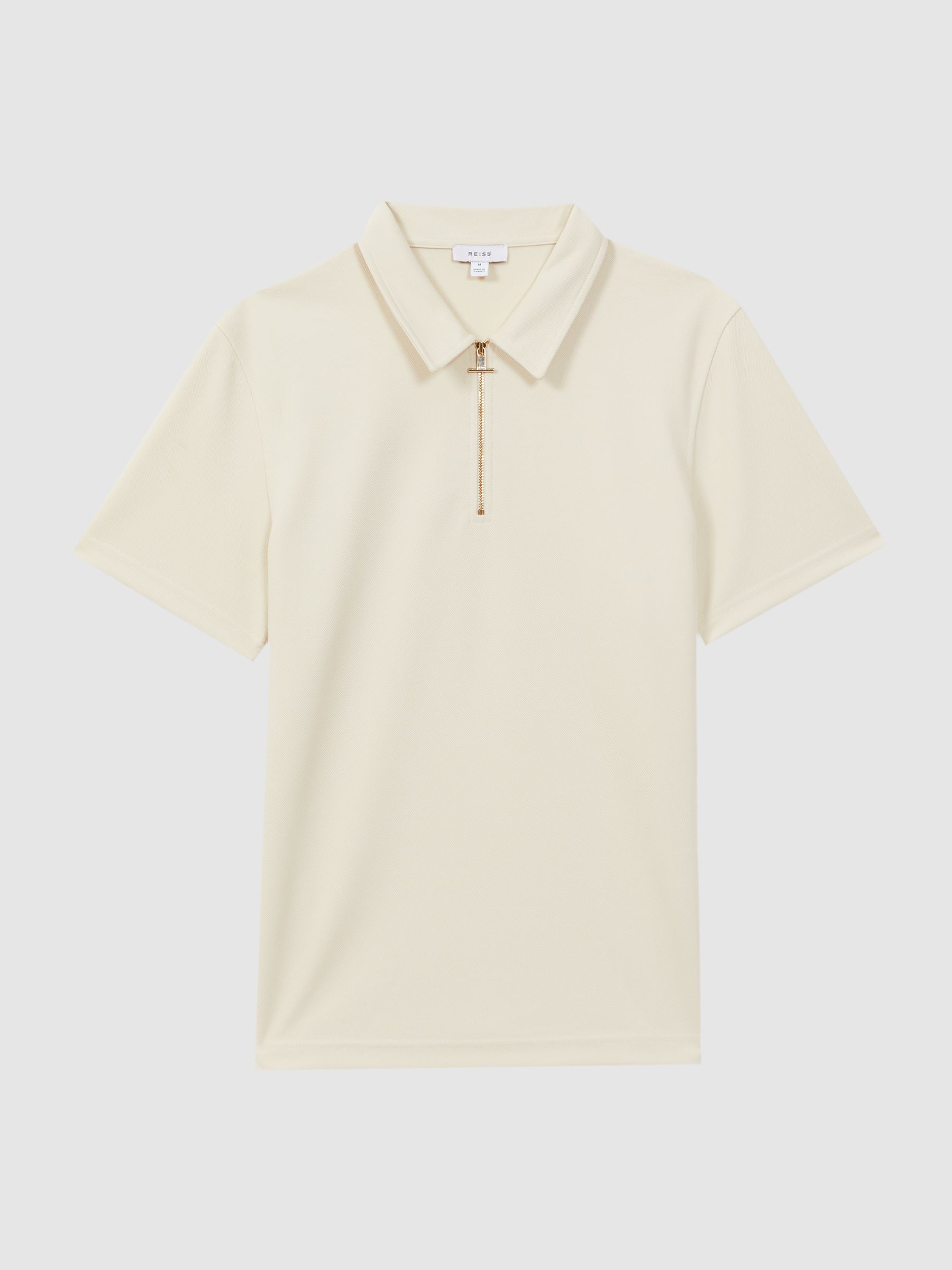 Slim Fit Half-Zip Polo Shirt in Ecru - Image 2 of 5