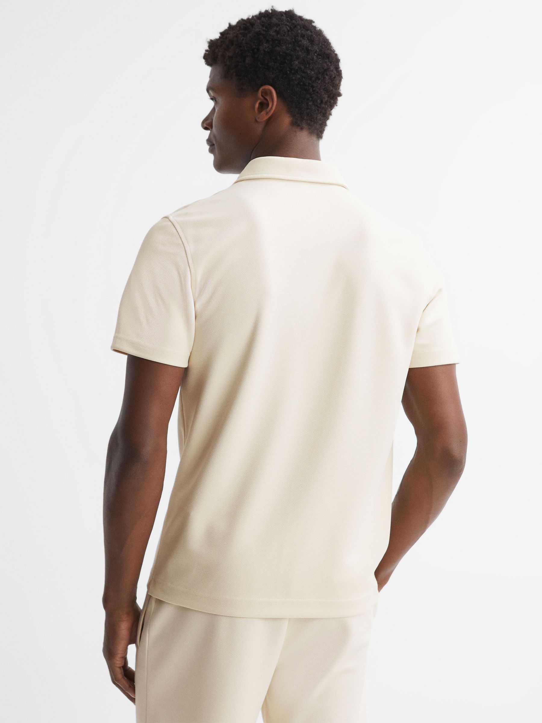 Slim Fit Half-Zip Polo Shirt in Ecru - Image 5 of 5