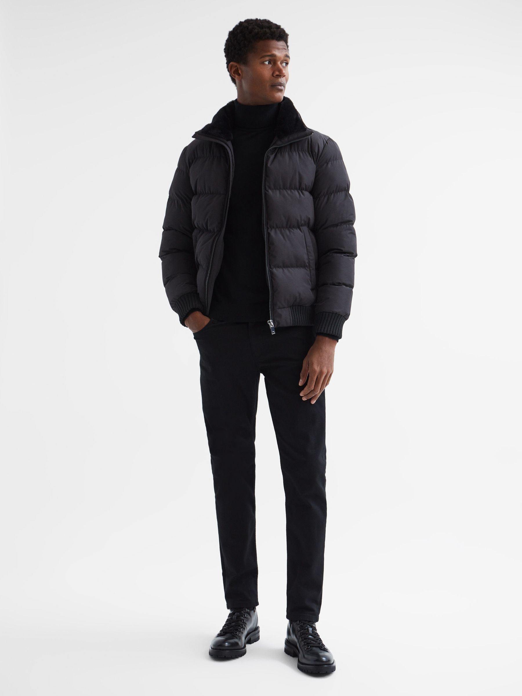 Faux Fur Trim Puffer Jacket in Black - Image 3 of 5