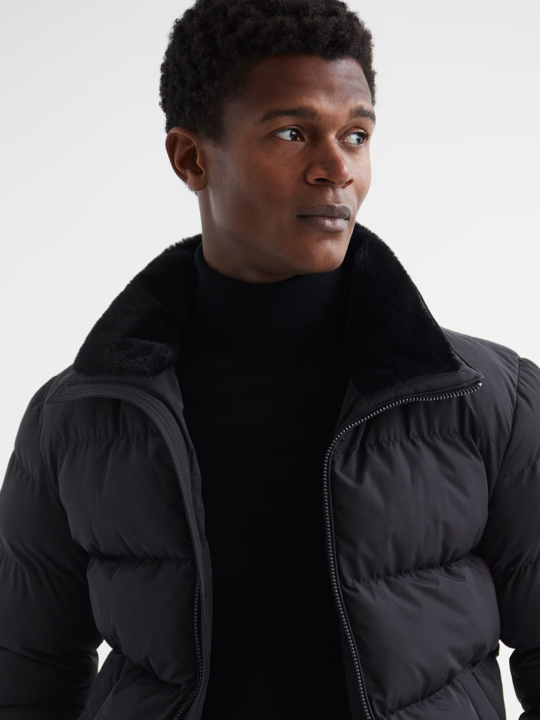Faux Fur Trim Puffer Jacket in Black - Image 4 of 5