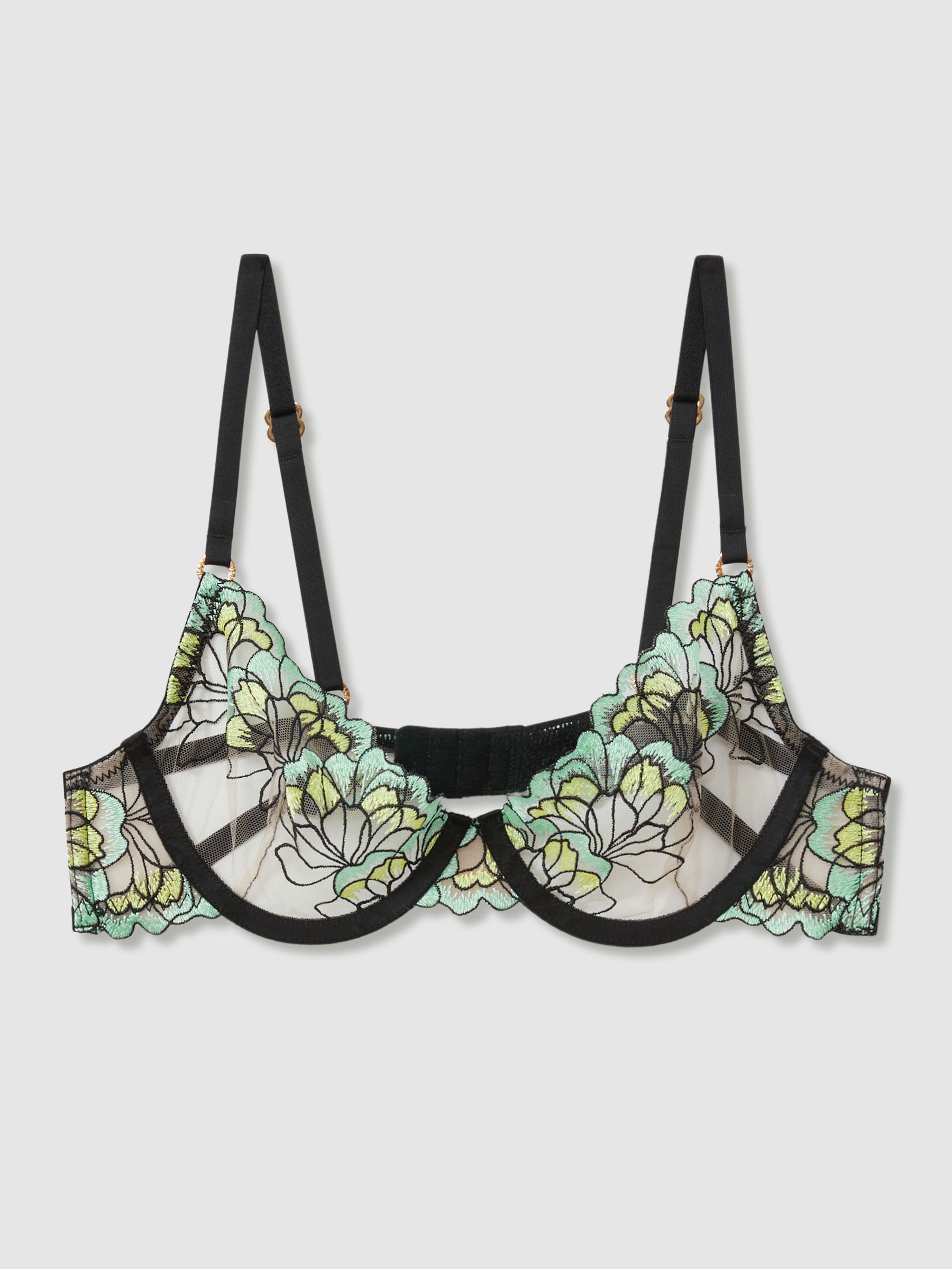 Bluebella Mint/Black Sheer Mesh Underwired Bra - Image 1 of 2
