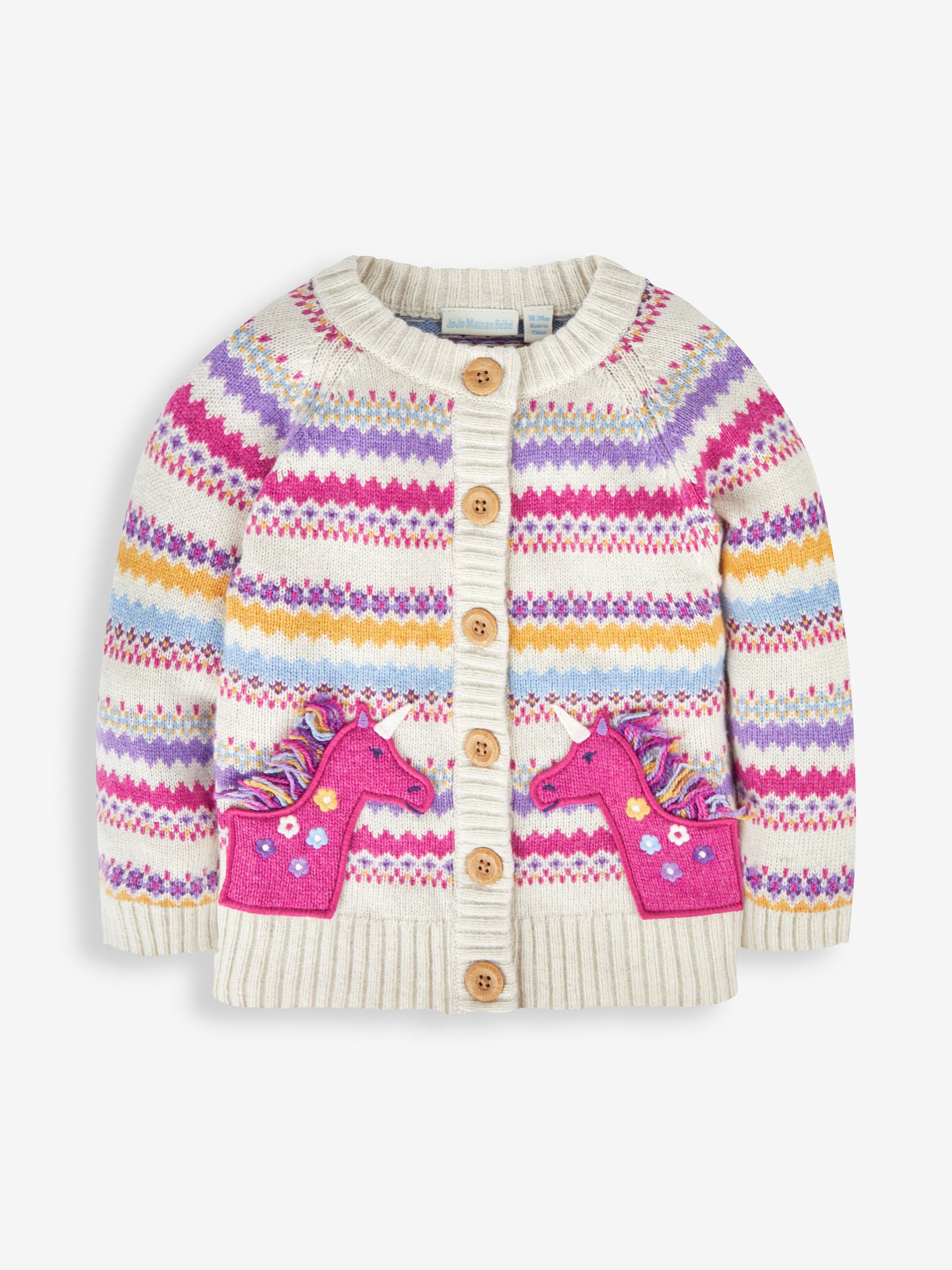 Multi Stripe Unicorn Fairisle Pattern Cardigan - Image 1 of 3