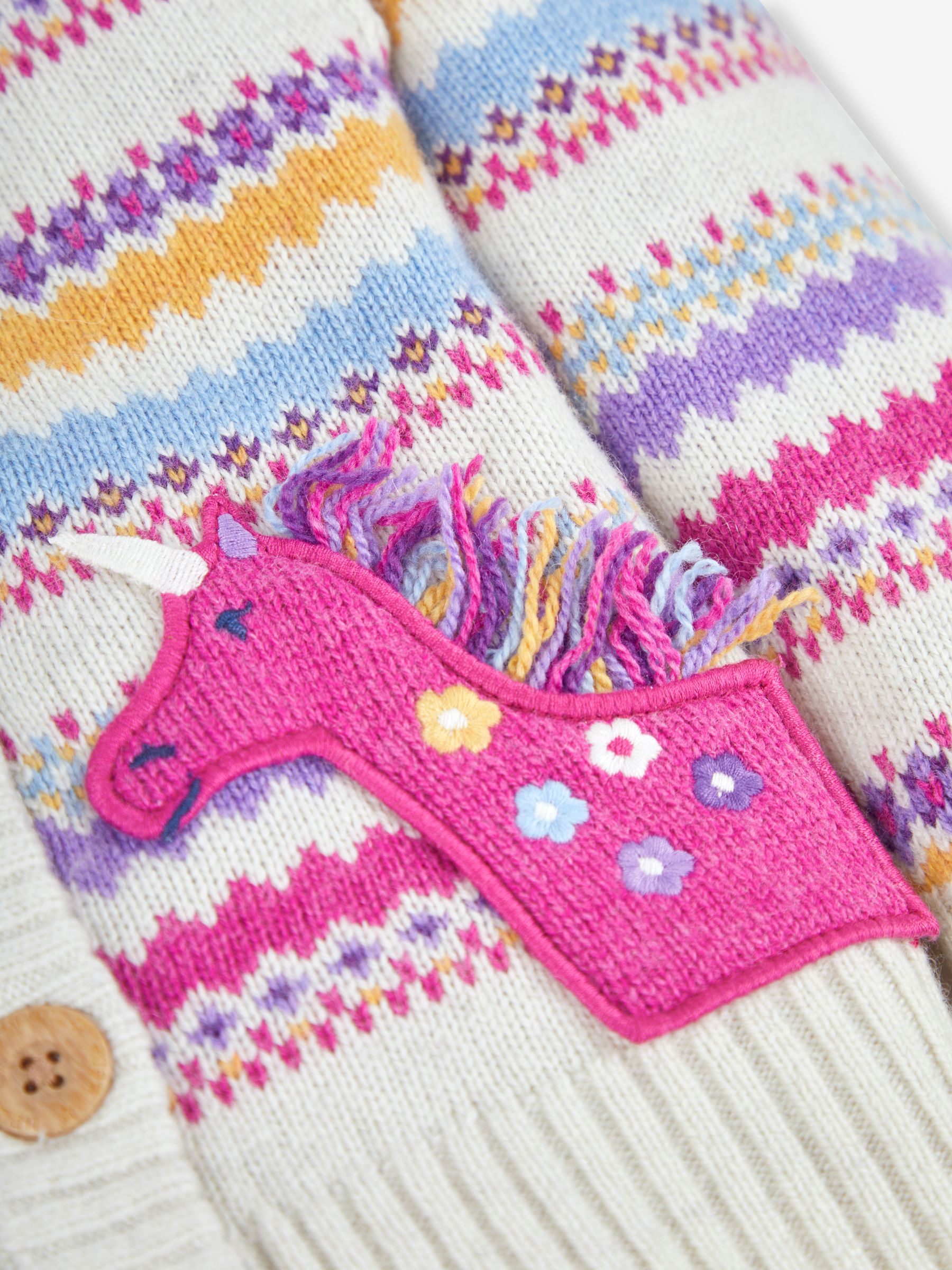 Multi Stripe Unicorn Fairisle Pattern Cardigan - Image 2 of 3