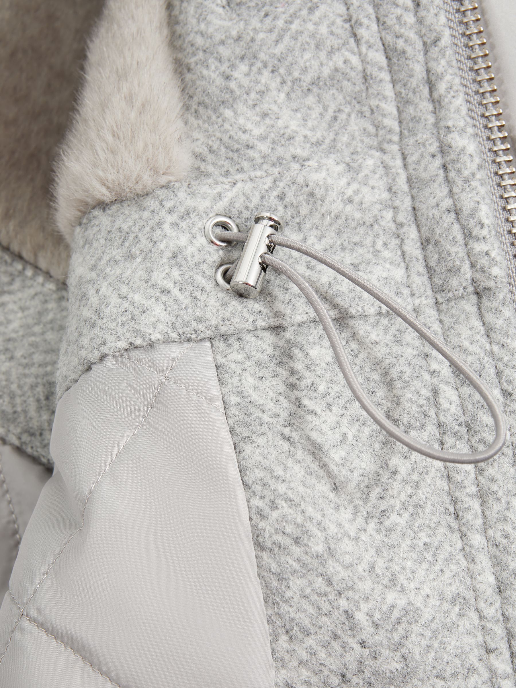 Atelier Wool Blend Removable Faux Fur Hooded Coat in Grey Melange - Image 9 of 9