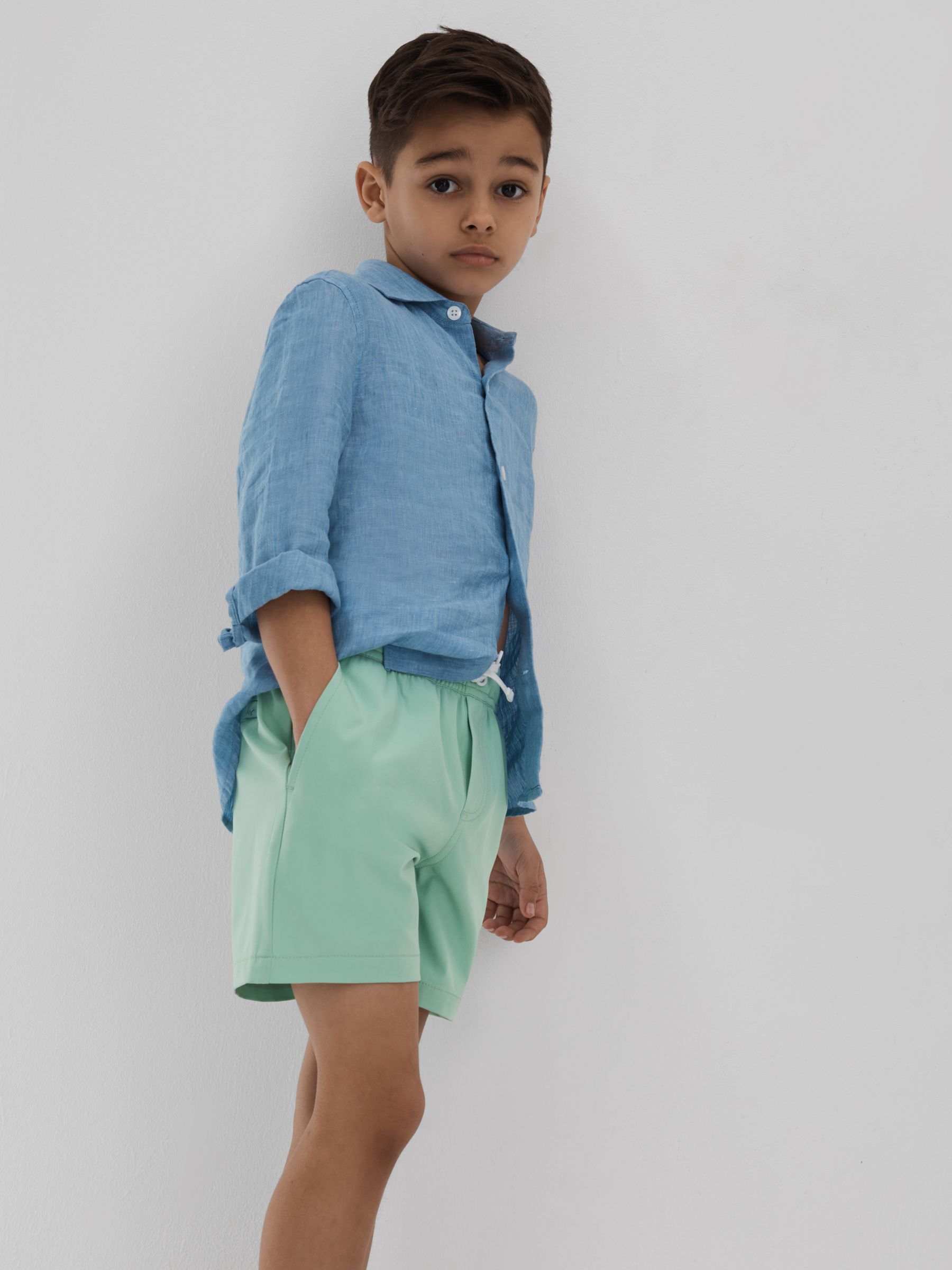 Senior Plain Drawstring Waist Swim Shorts in Aqua - Image 1 of 4