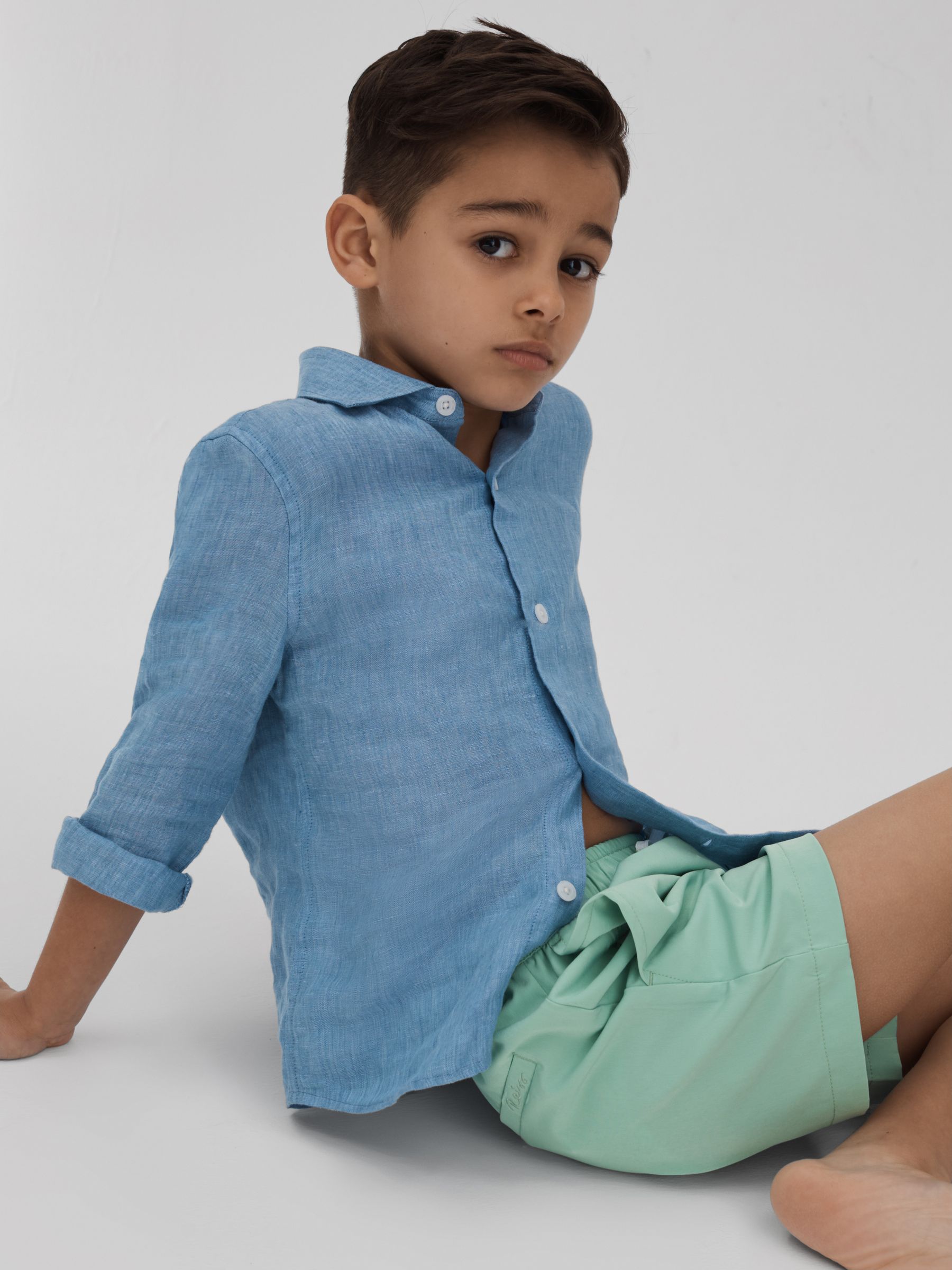 Senior Plain Drawstring Waist Swim Shorts in Aqua - Image 3 of 4