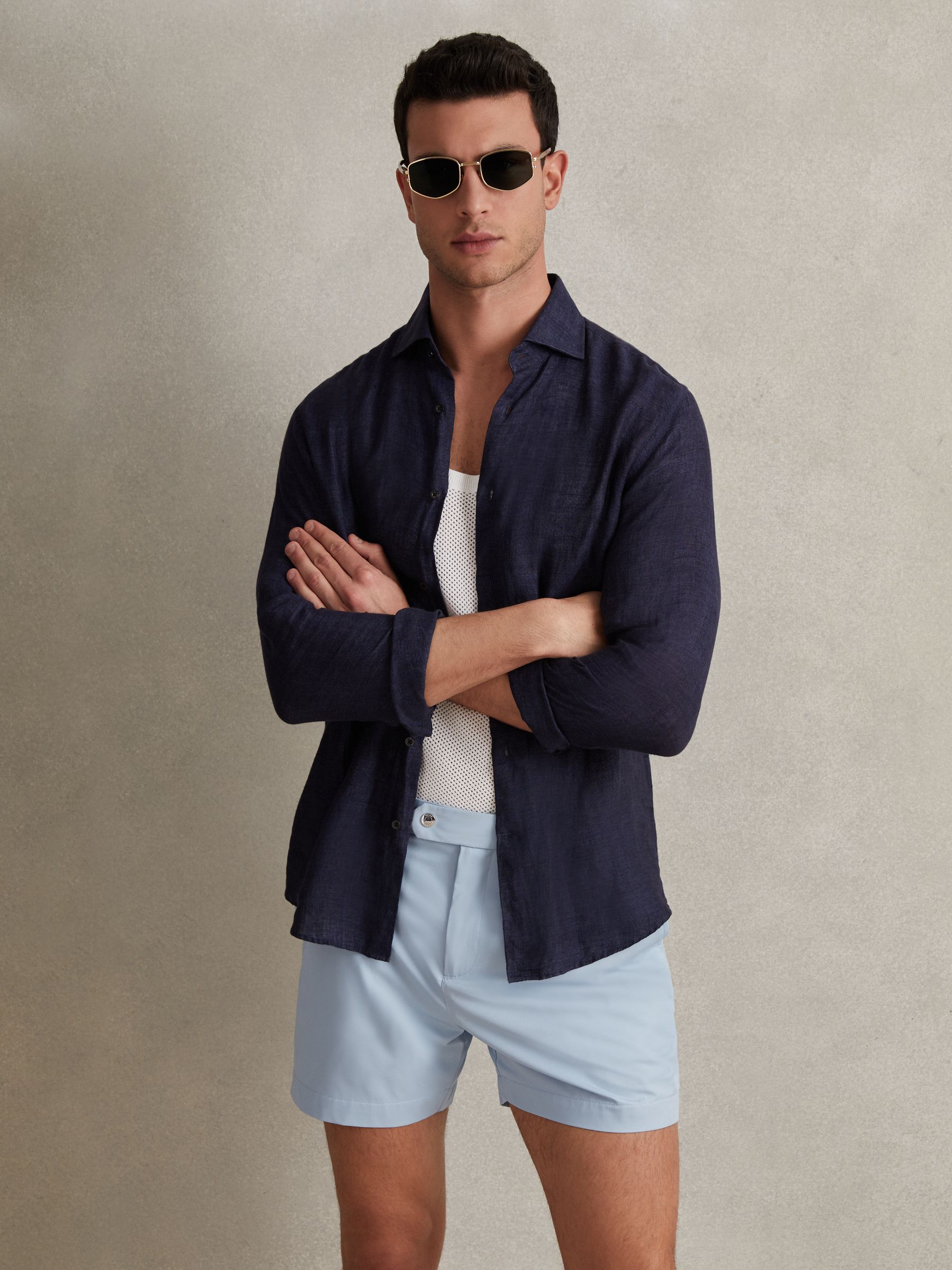 Side Adjuster Swim Shorts in Soft Blue - Image 1 of 6