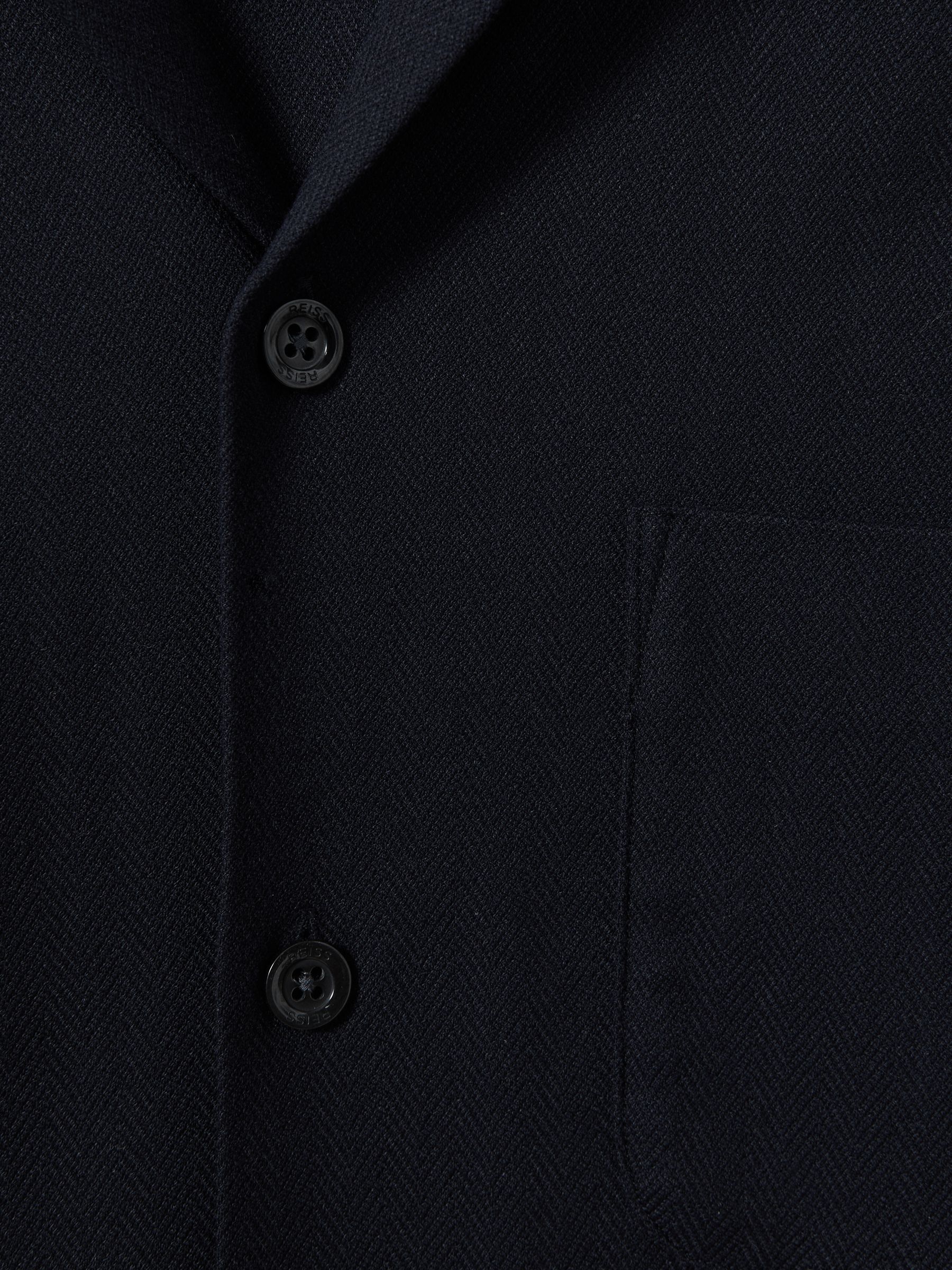 Herringbone Cuban Collar Shirt in Navy - Image 4 of 4